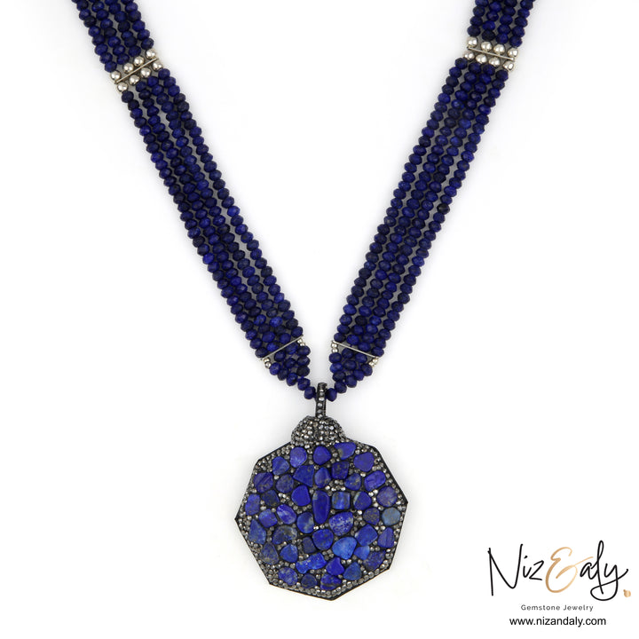 Lapis Statement Necklace  - Natural Lapis Lazuli and Quartz
