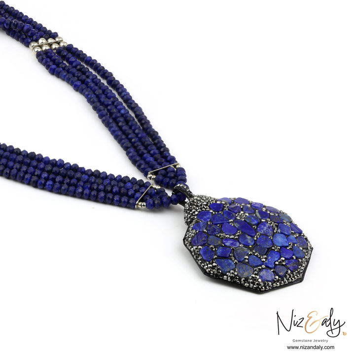 Lapis Statement Necklace  - Natural Lapis Lazuli and Quartz