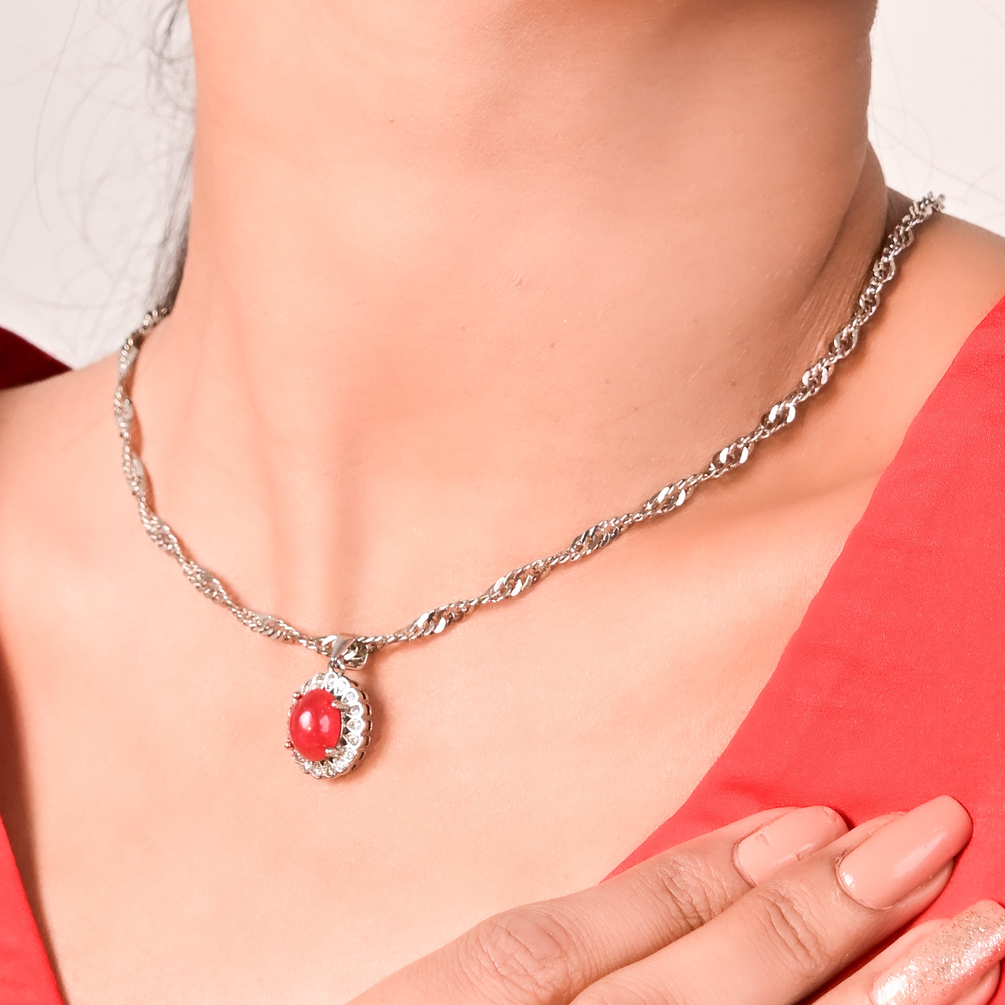 Red Cabochon Rubelite Tourmaline locket Set