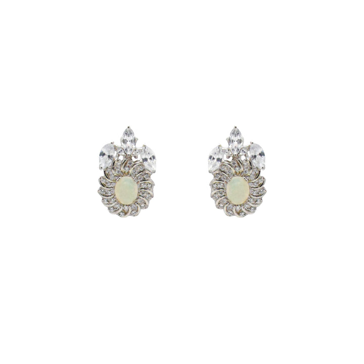 White Opal and Clear Quartz Ear Studs