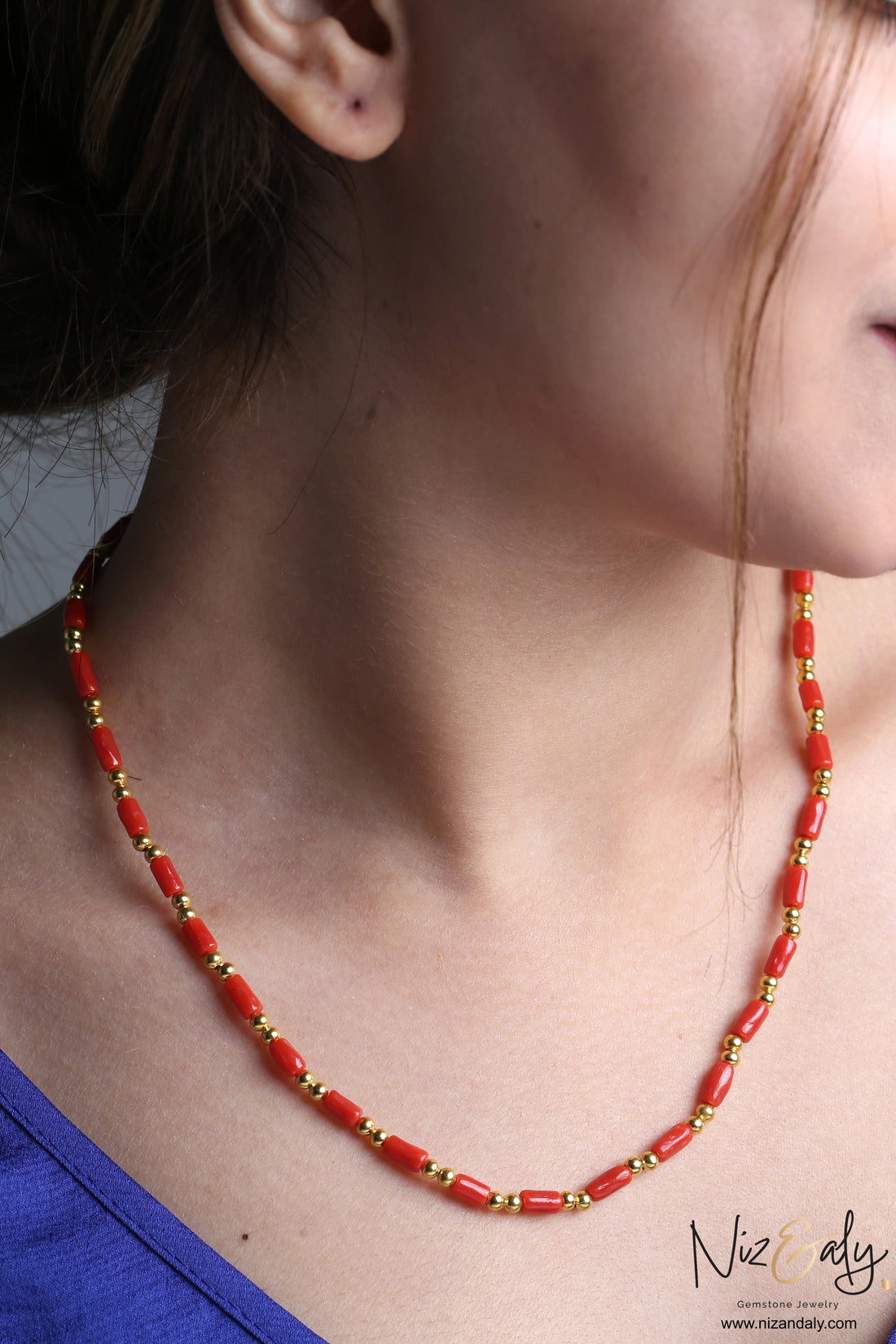 Natural Red Coral Rice Bead Necklace