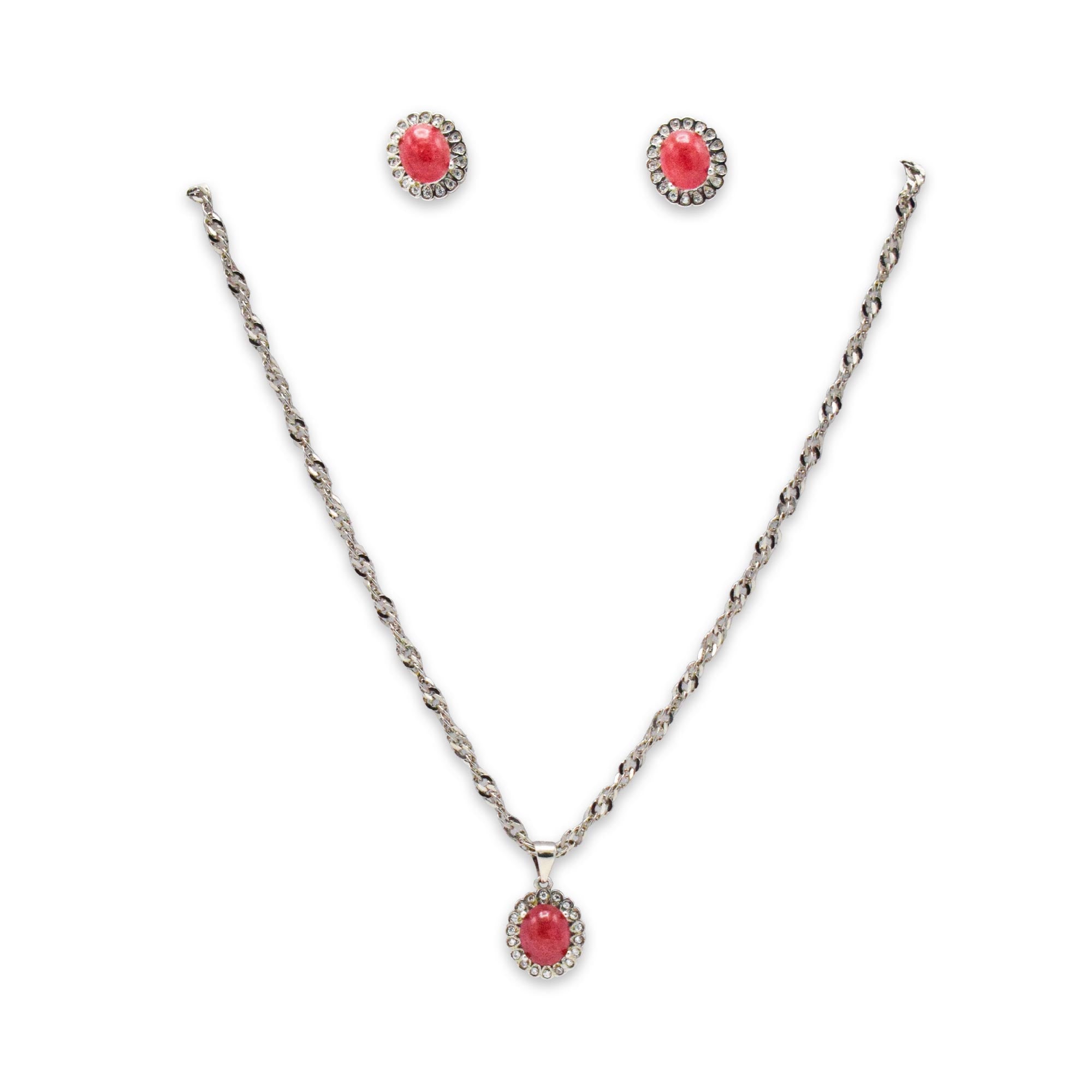 Red Cabochon Rubelite Tourmaline locket Set