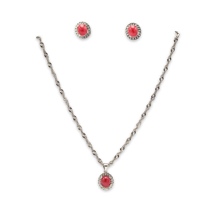 Red Cabochon Rubelite Tourmaline locket Set