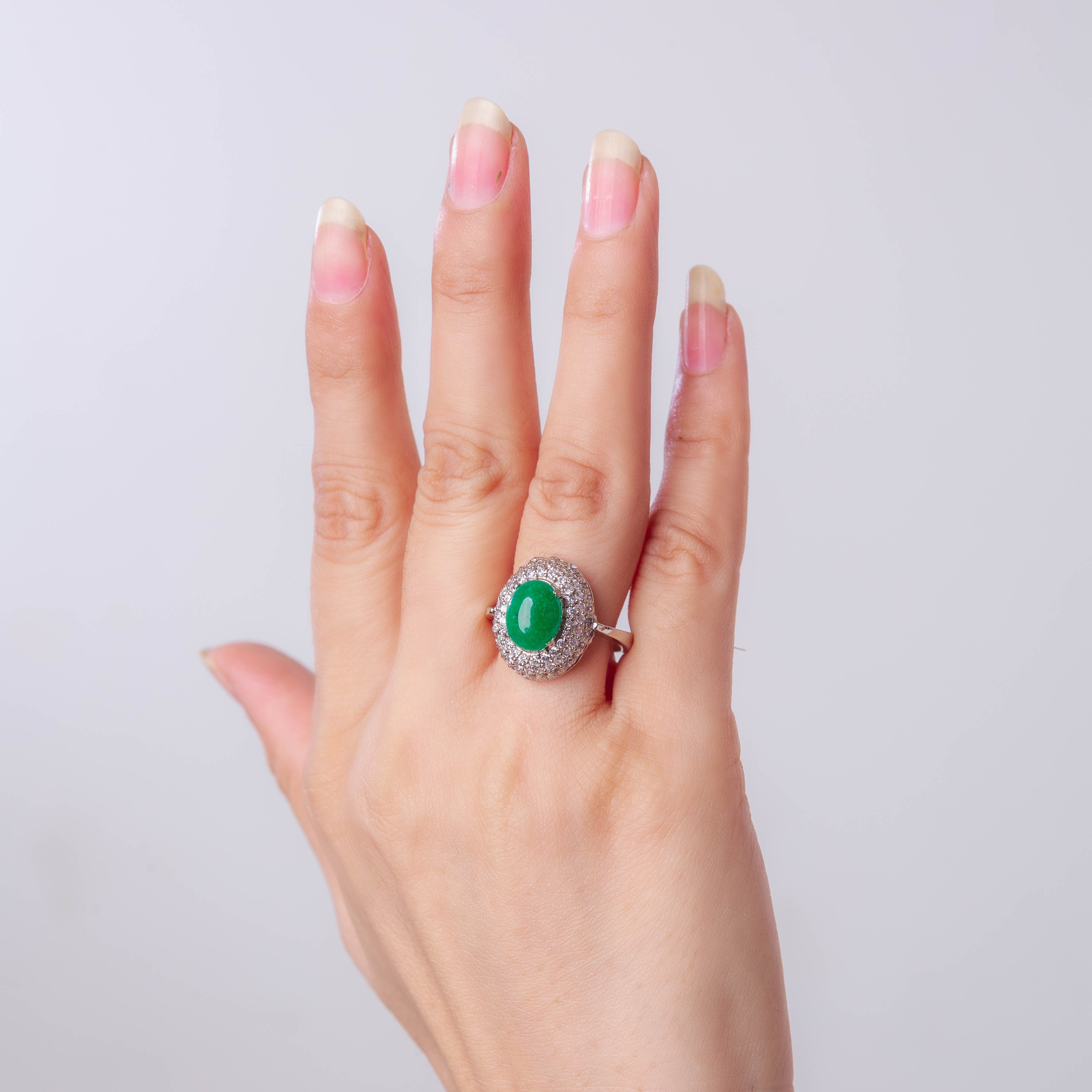 Intricate Green Jade Ear Stud and Ring