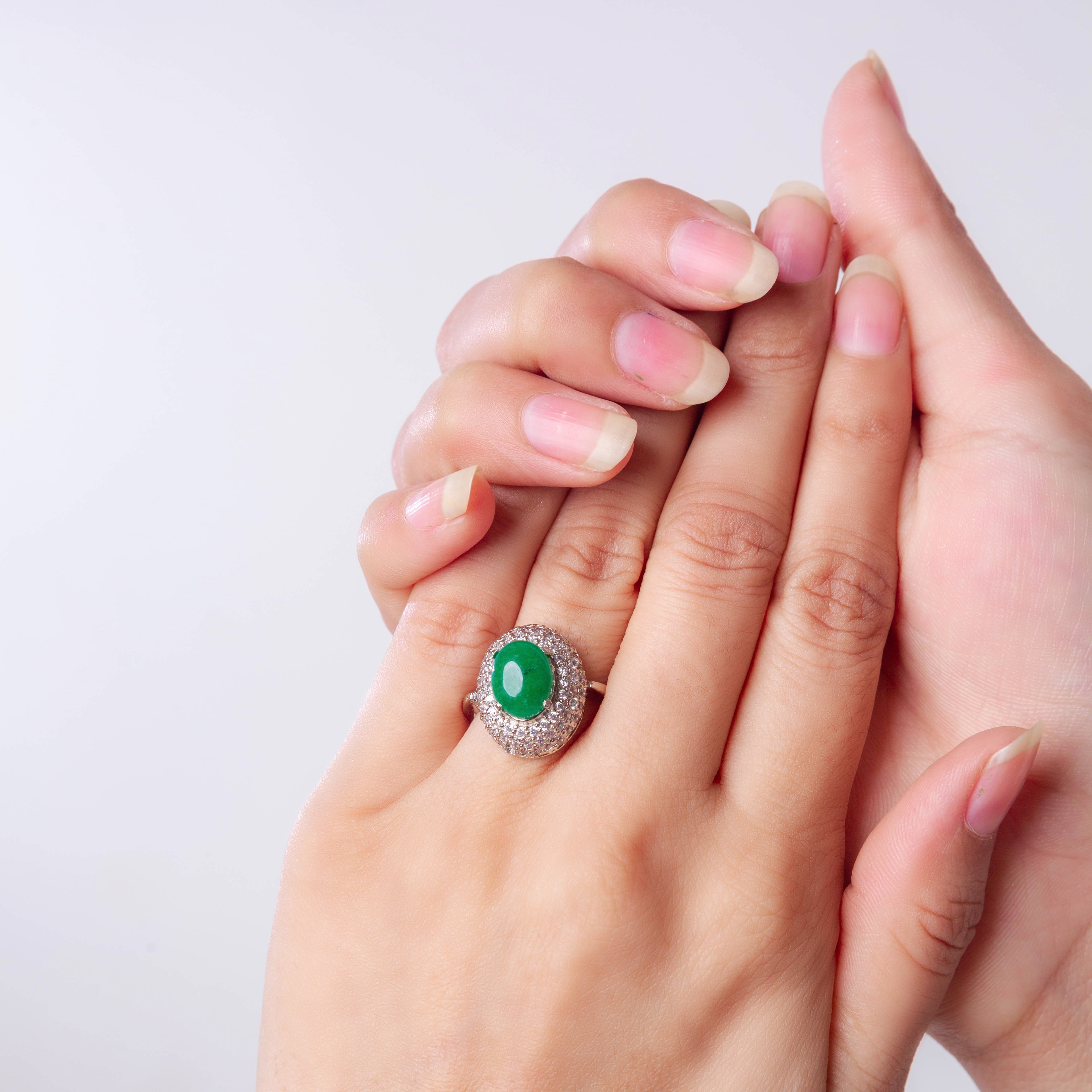 Intricate Green Jade Ear Stud and Ring