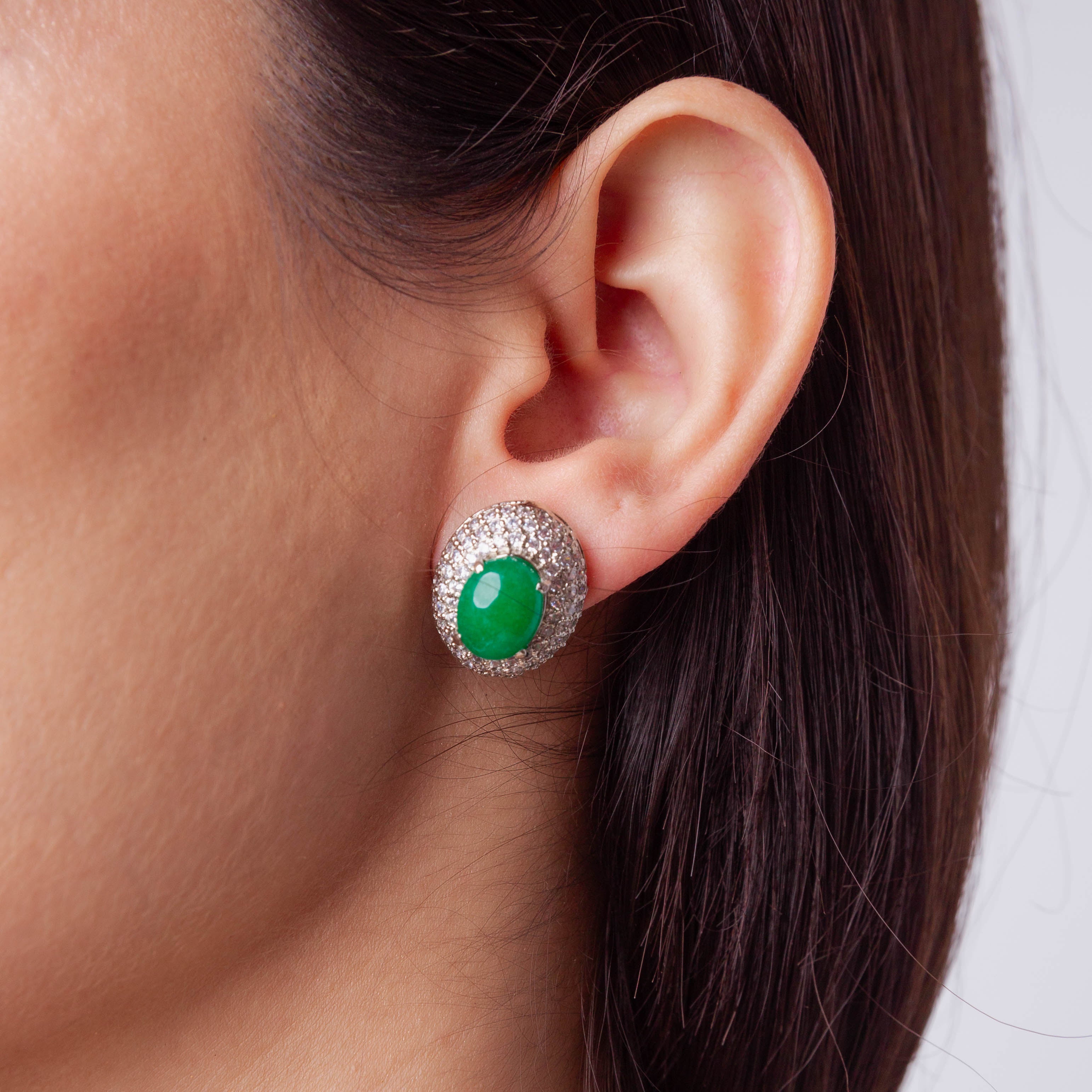 Intricate Green Jade Ear Stud and Ring