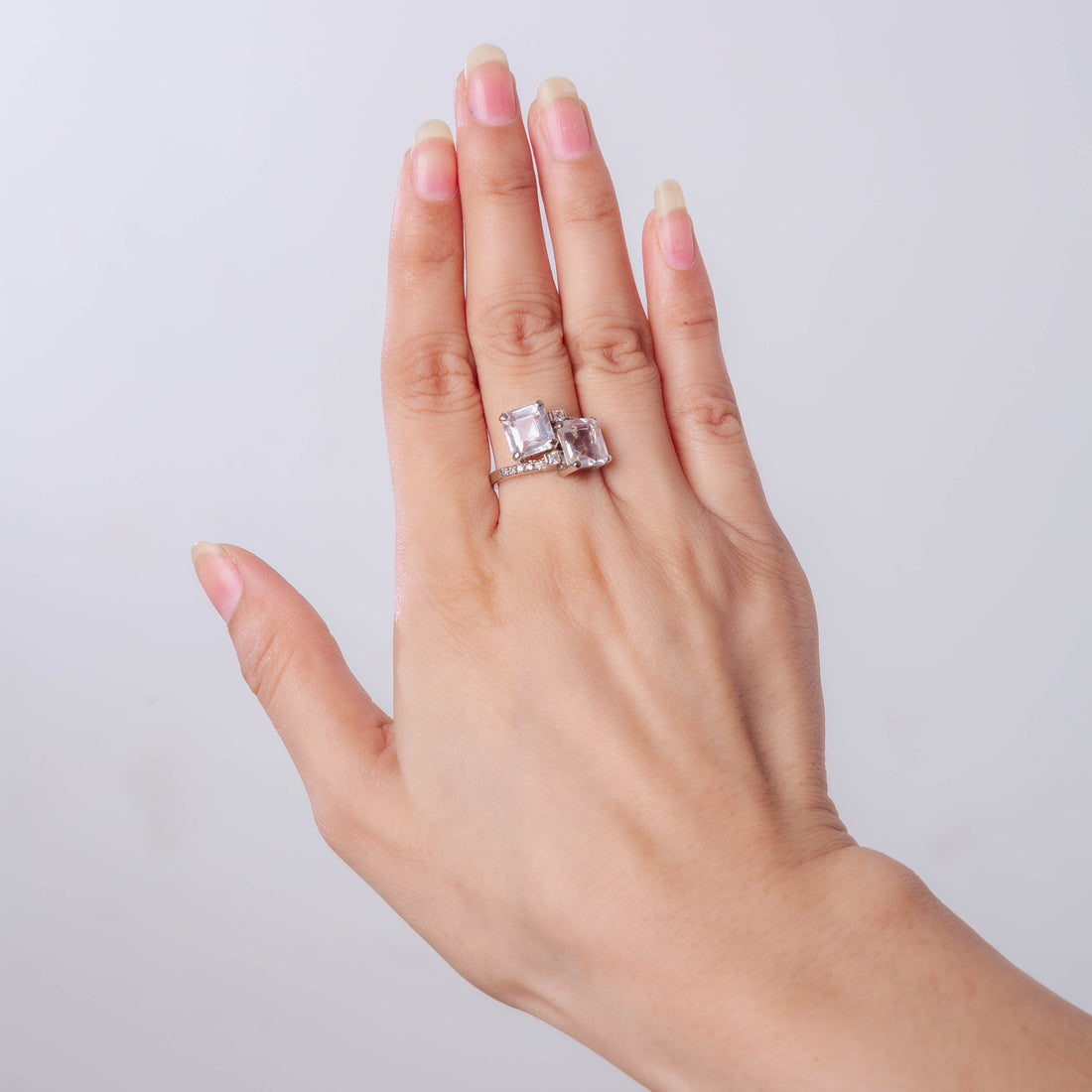 Twin Clear Quartz Ring in Silver