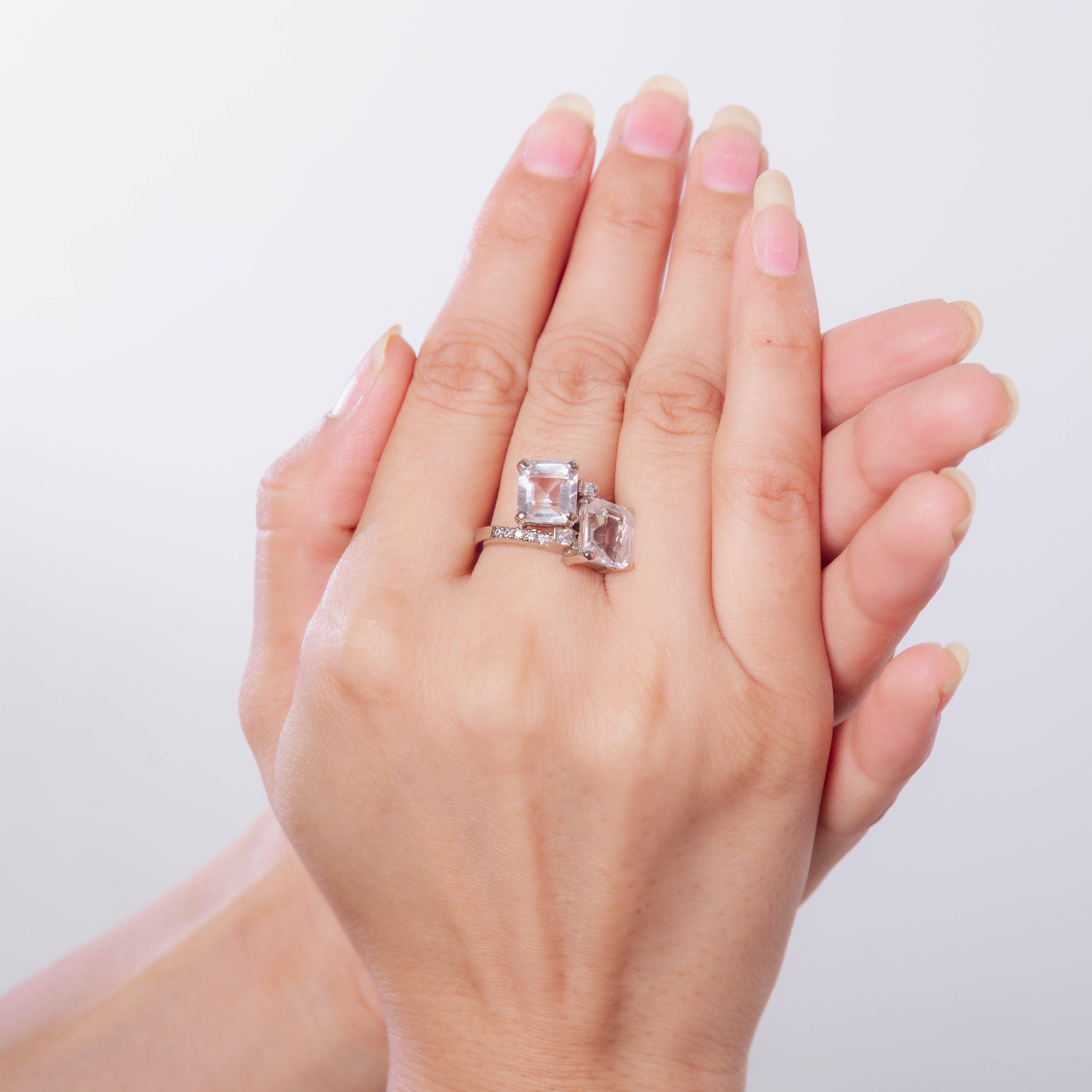 Twin Clear Quartz Ring in Silver