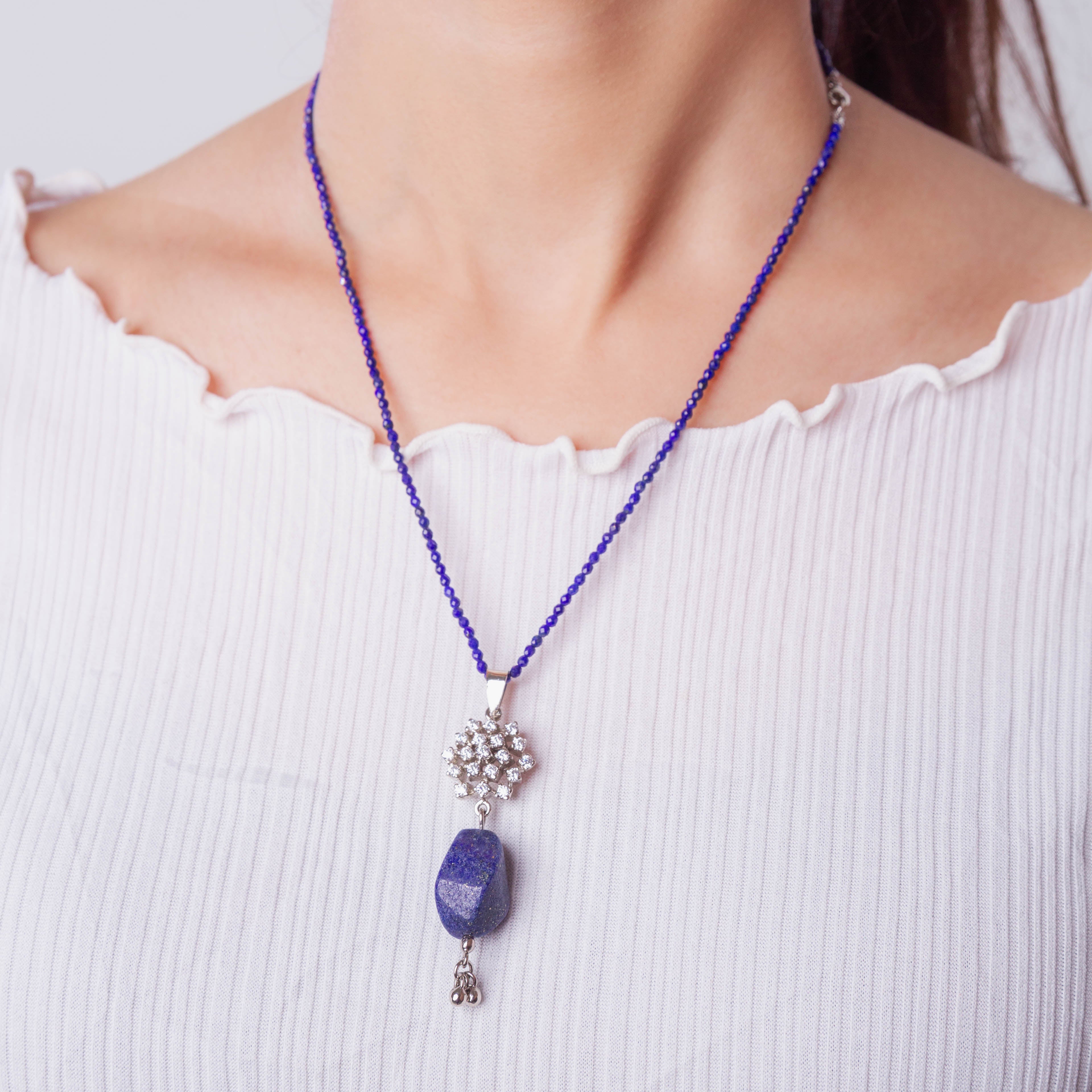 Lapis Lazuli Pendant in Lapis string and Drop Earing