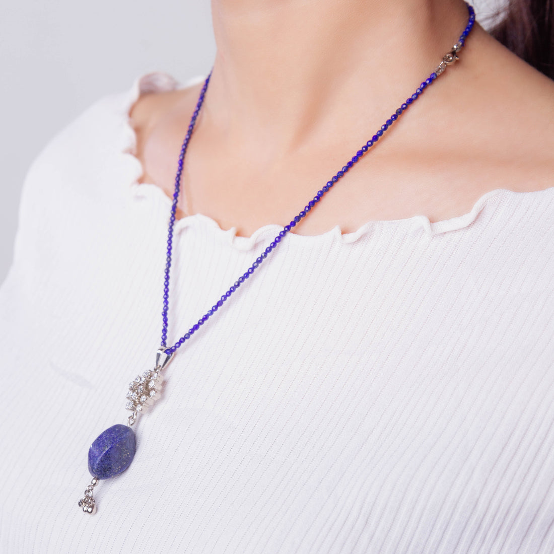 Lapis Lazuli Pendant in Lapis string and Drop Earing