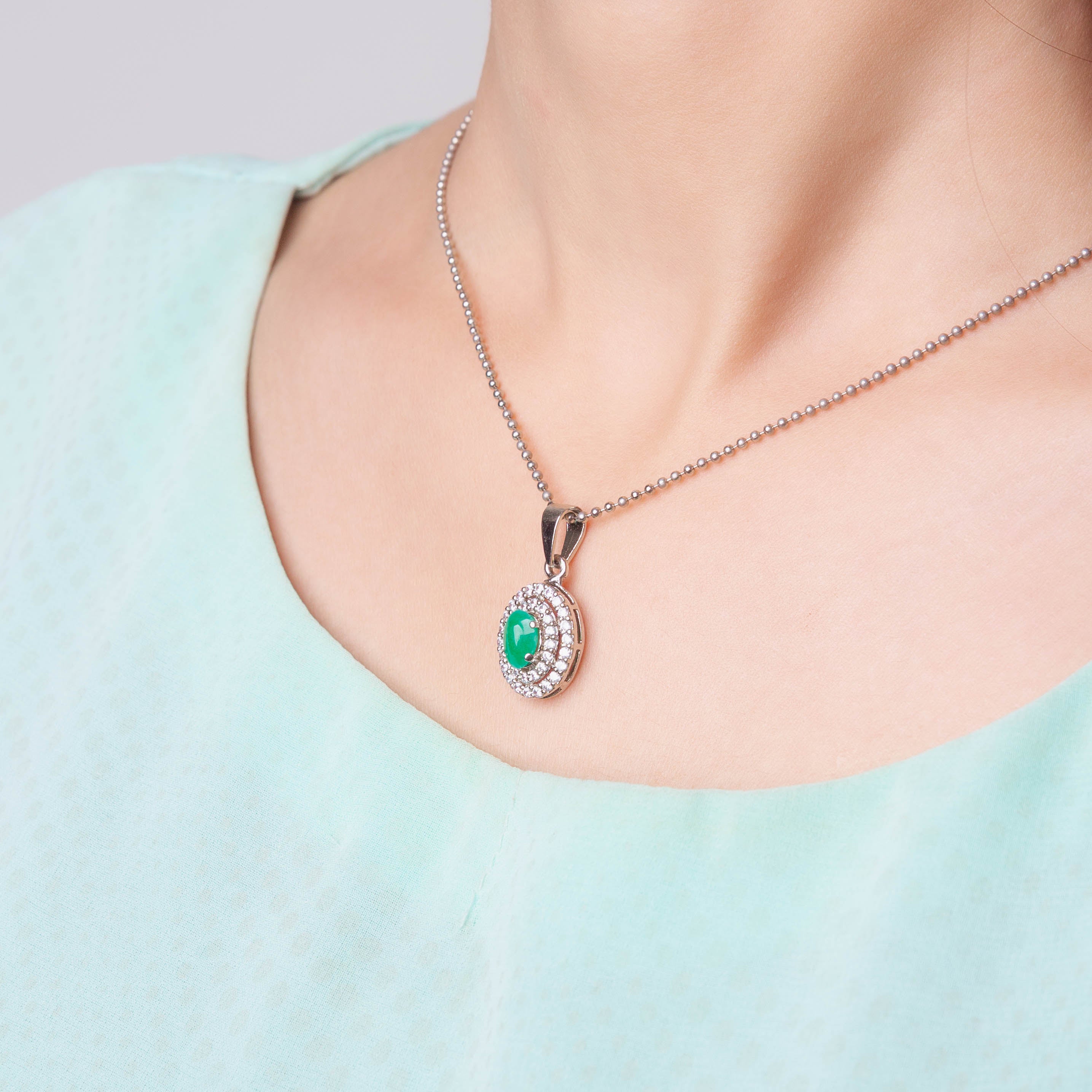 Round Jade and cubic zirconia set