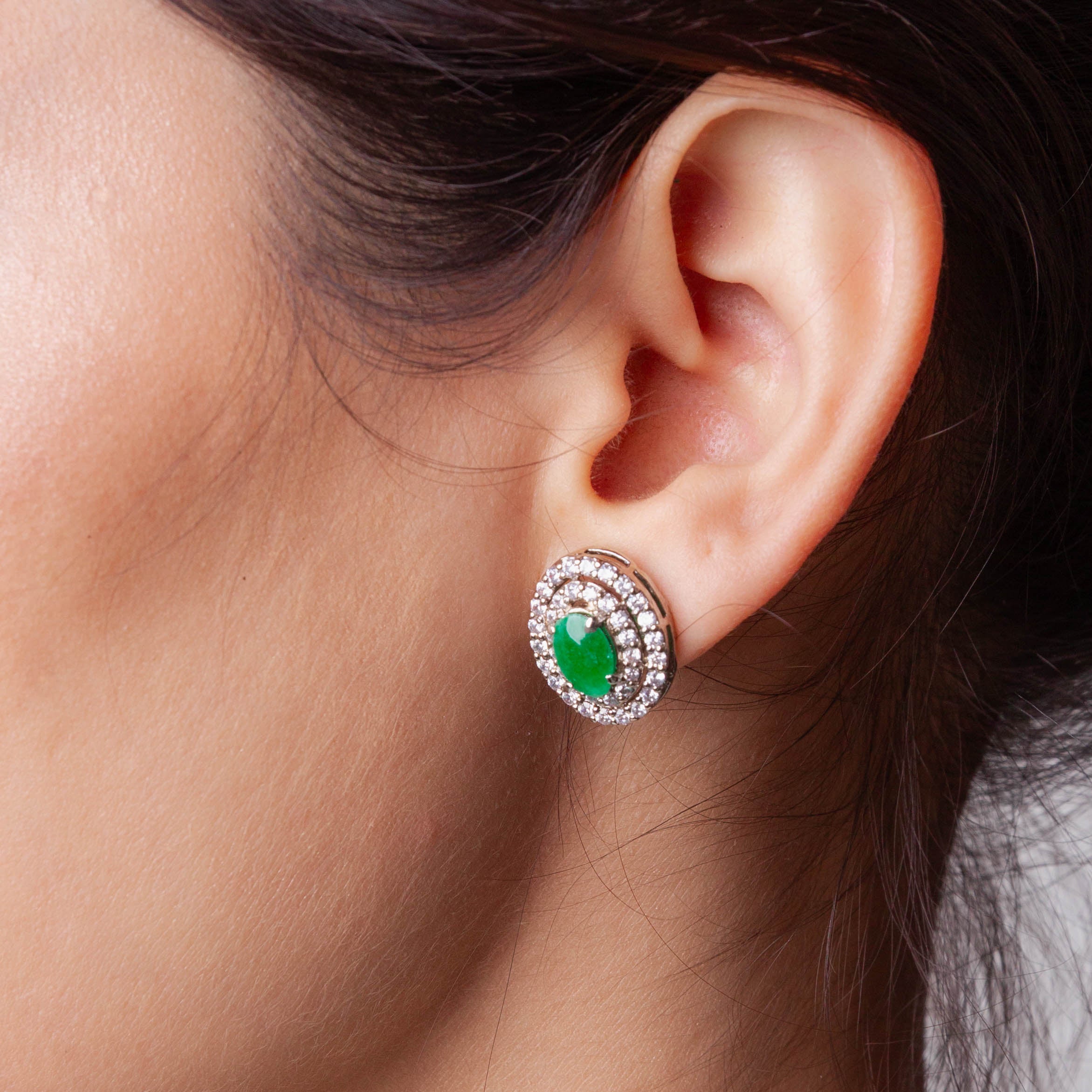 Round Jade and cubic zirconia set