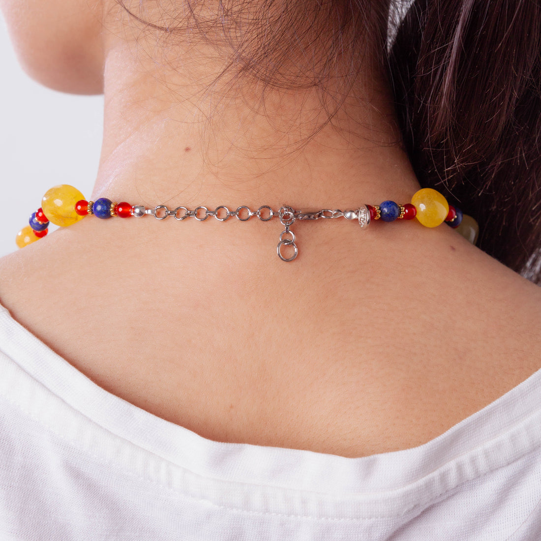 Trio Yellow Agate, Carnelian and Lapis  Necklace