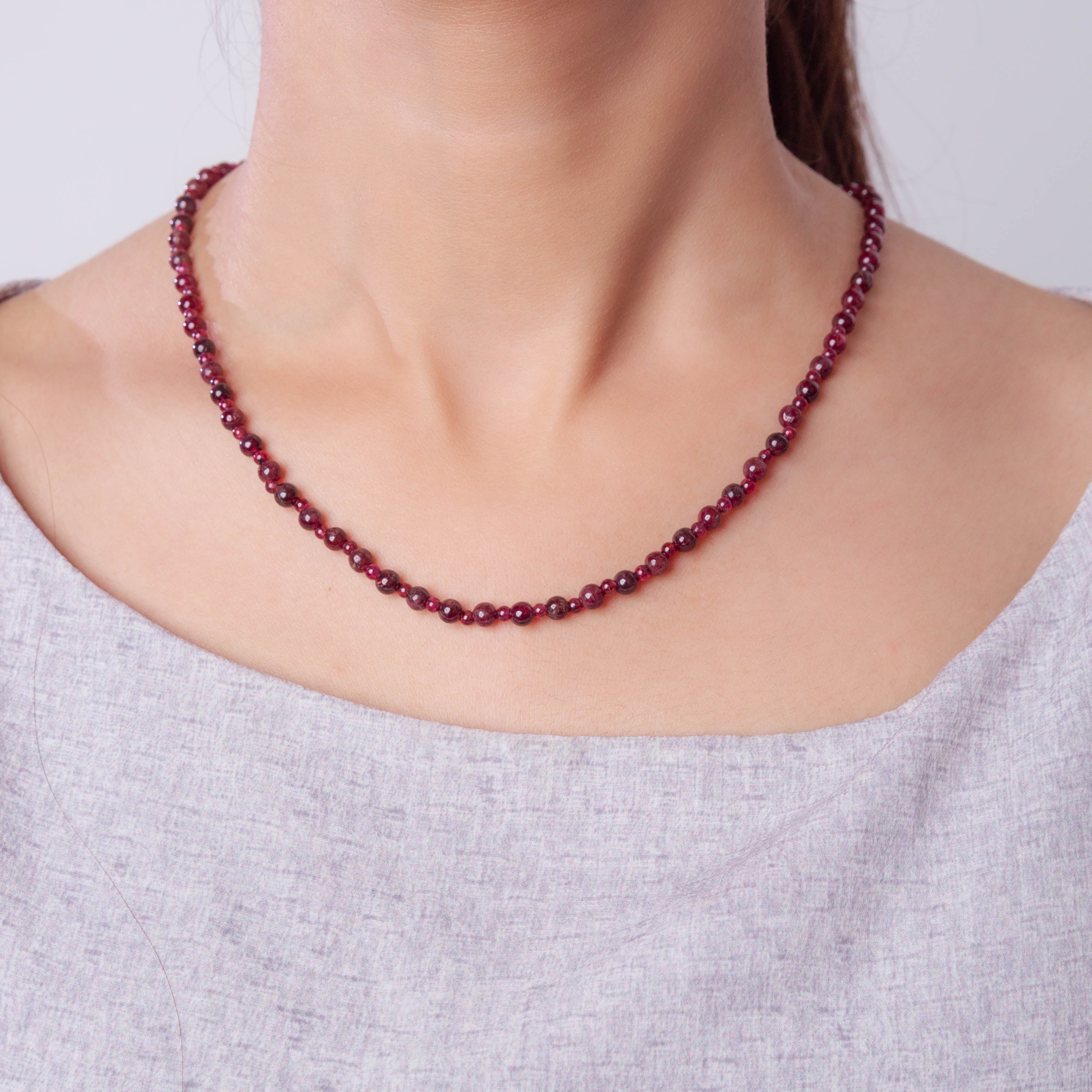 Round Garnet Beaded String Necklace
