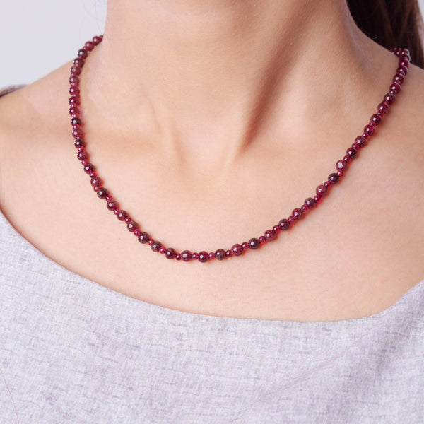 Round Garnet Beaded String Necklace - Main Image