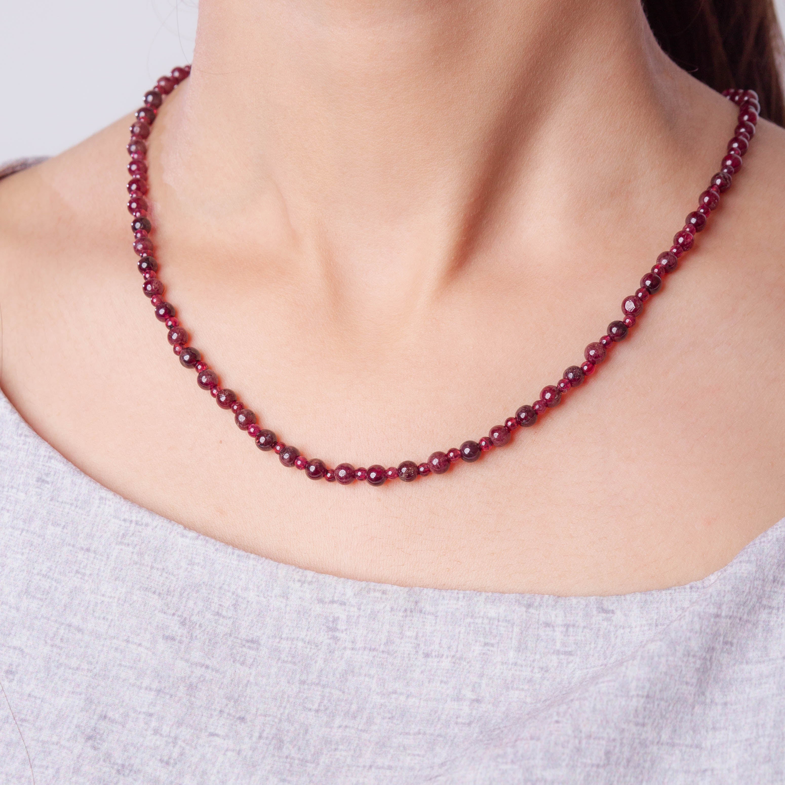 Round Garnet Beaded String Necklace