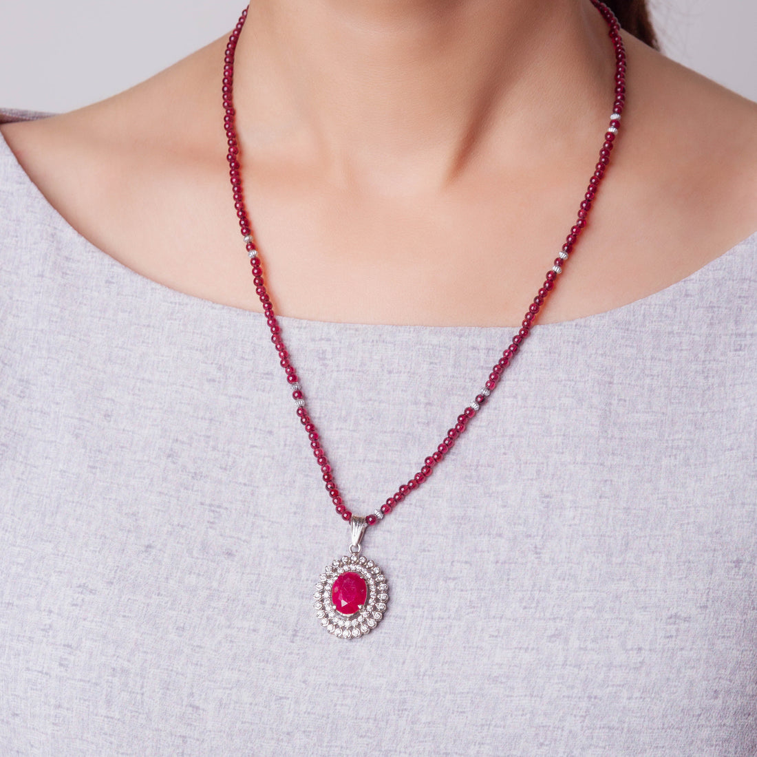 African Ruby Pendant Set in Garnet String