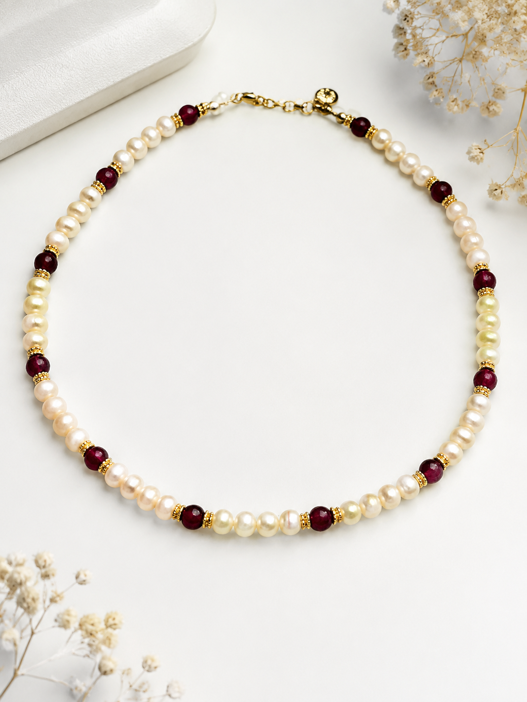Freshwater Pearl & Red Agate Necklace - Pearl Harmony
