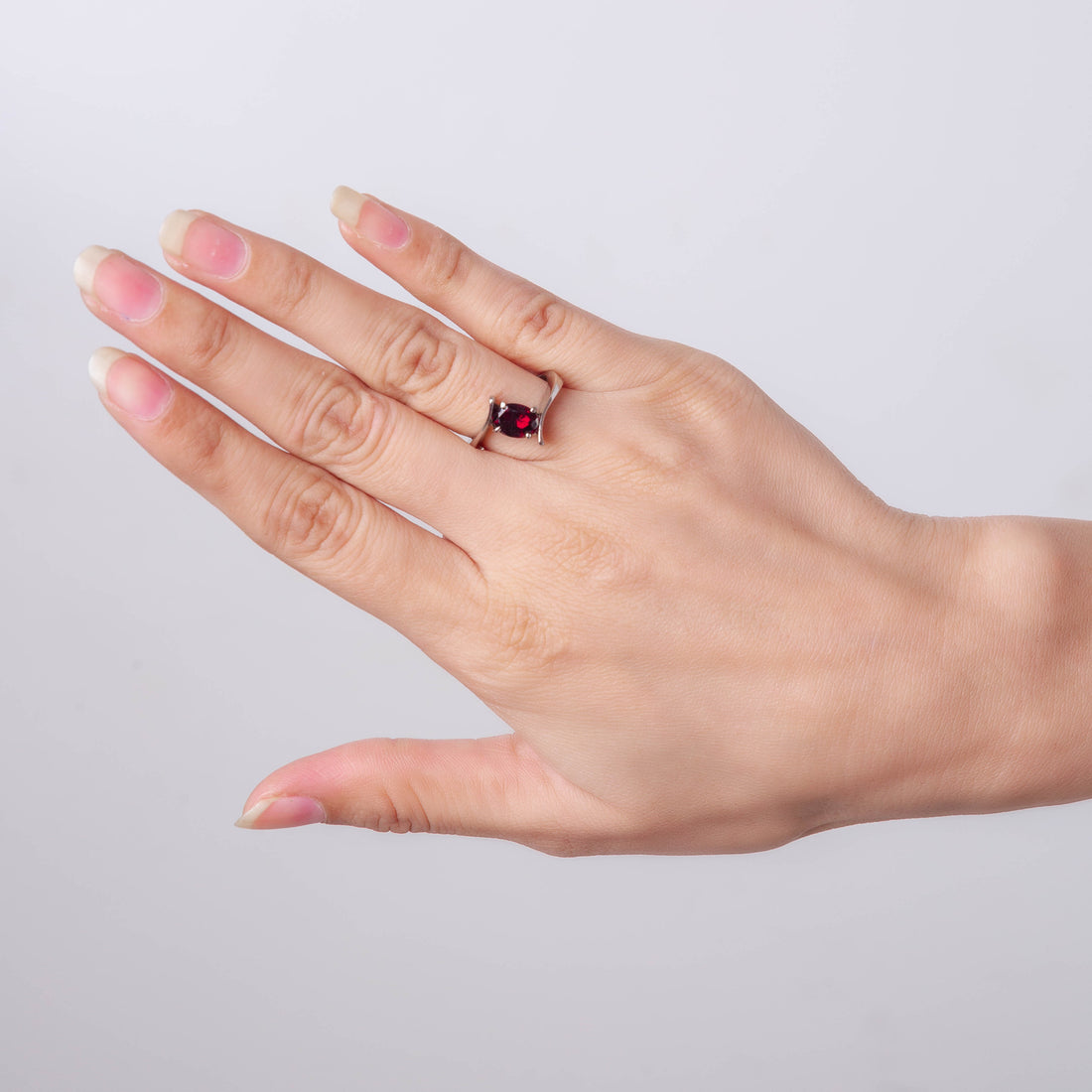 Adjustable sterling silver garnet ring