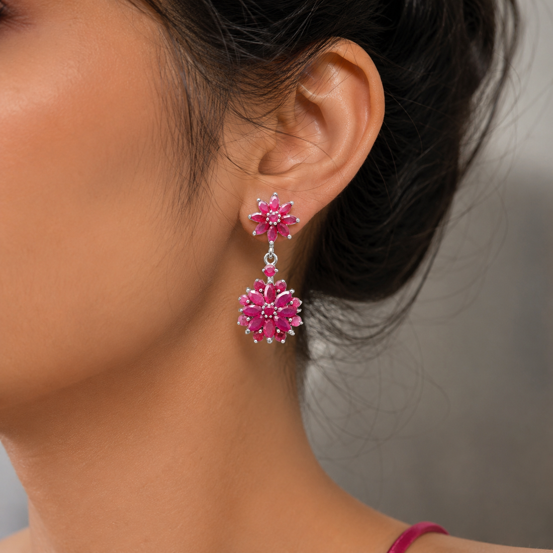 Marquise  Cut Ruby Drop Earring