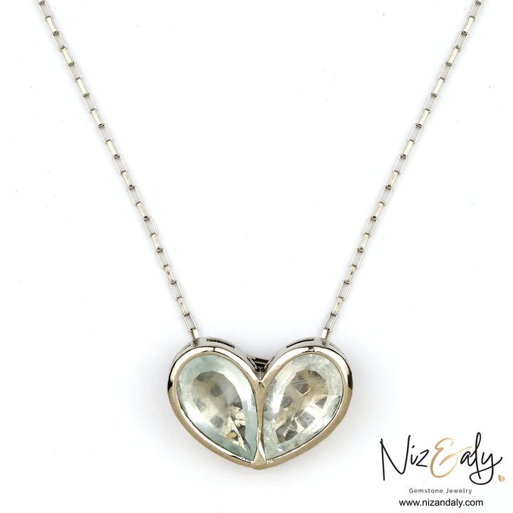 Clear quartz heart necklace in sterling silver