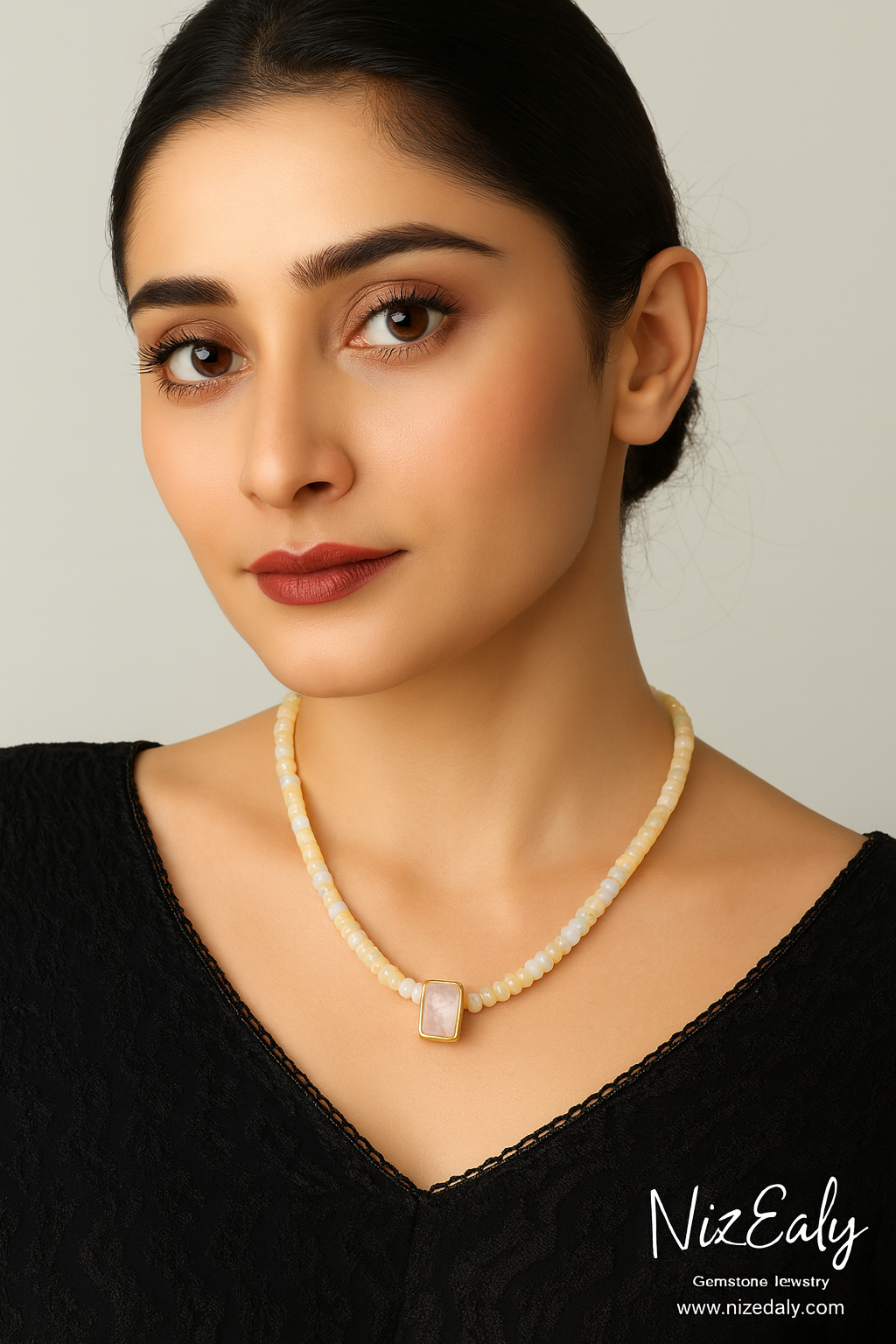 Celestial Veil-Opal and Rectangular Moonstone Necklace