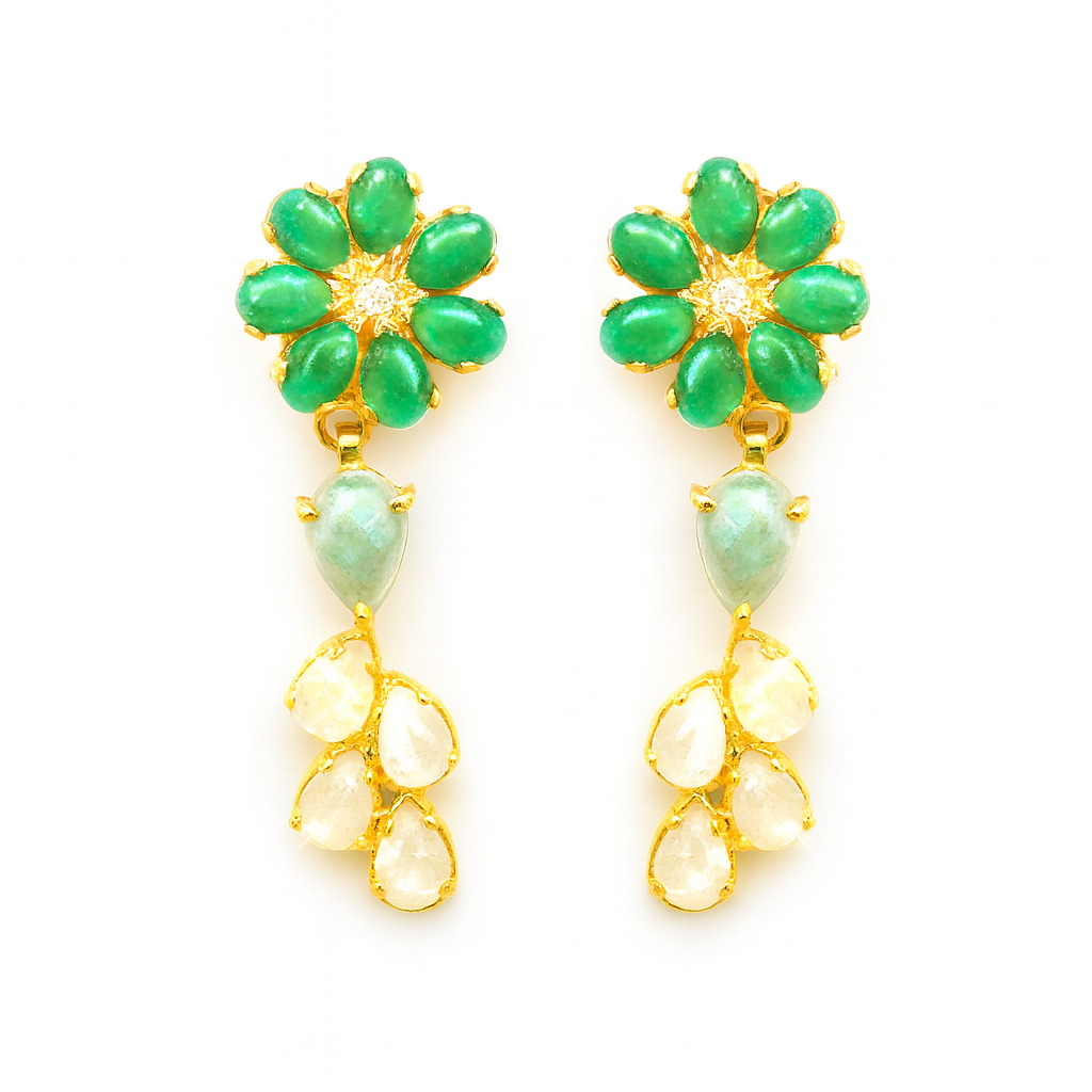 Garden of Ayla- Green Chalcedony Floral Drop Earrings.
