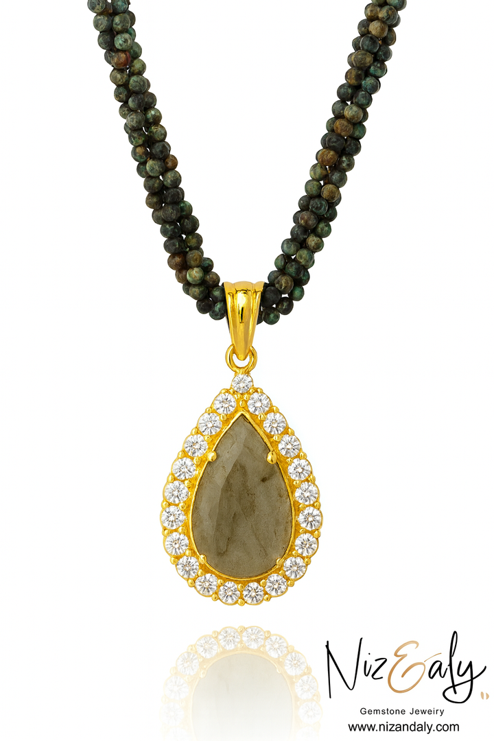 Twilight Talisman-Labradorite & African Turquoise Teardrop Necklace