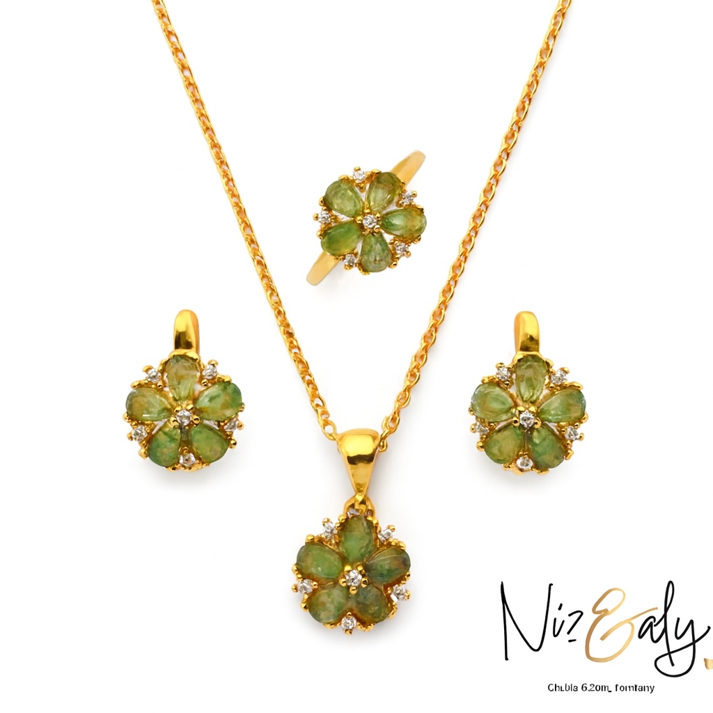 Elegant Natural Emerald Pendant Set- Emerald Elan