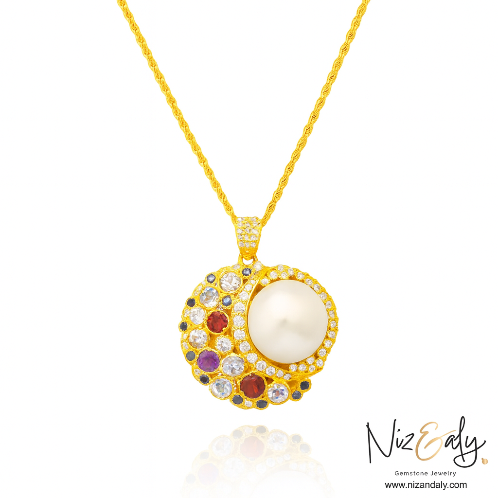 Celestial Embrace - Mabe Pearl Pendant Necklace