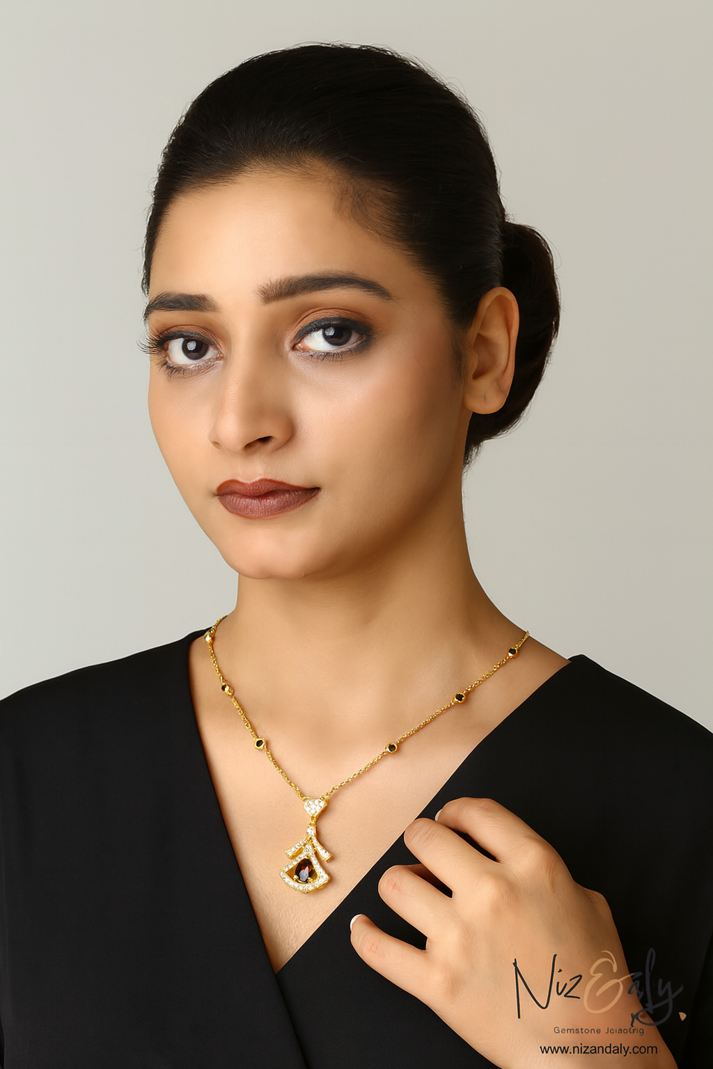 Midnight Grace - Natural Deep Red Almandine Garnet Pendant Necklace