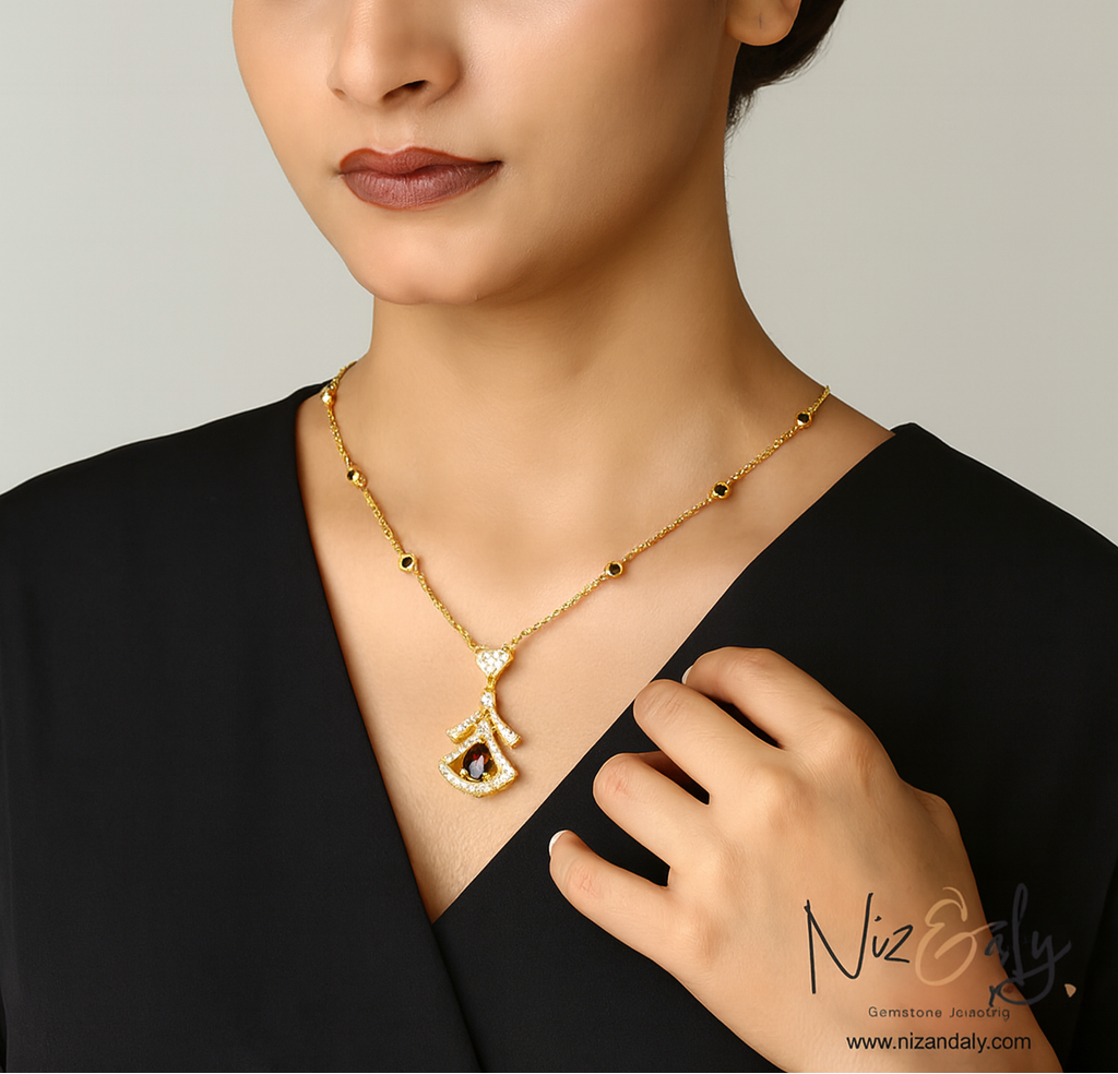 Deep Red Garnet Solitaire Pendant Necklace -Midnight Grace