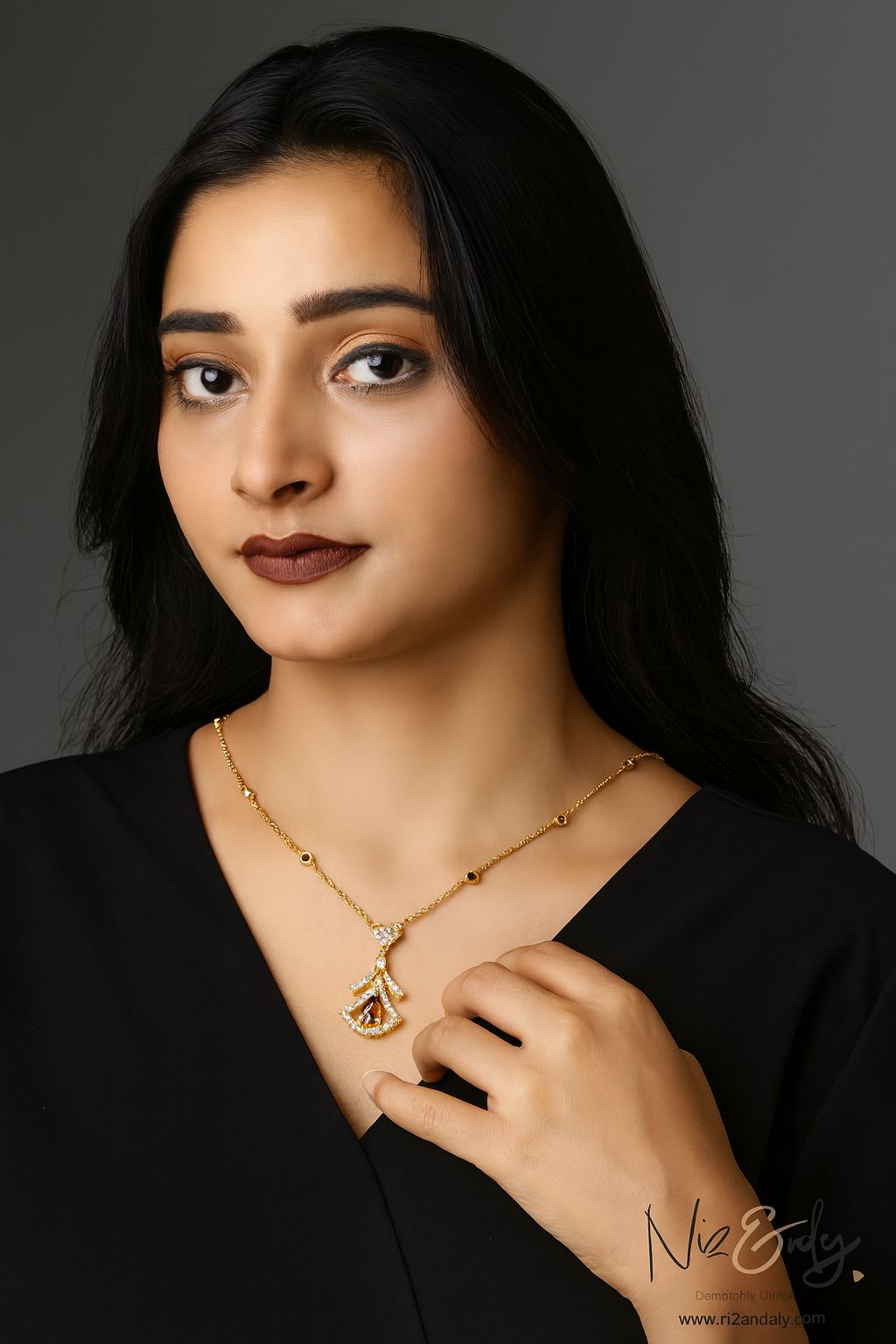 Midnight Grace - Natural Deep Red Almandine Garnet Pendant Necklace