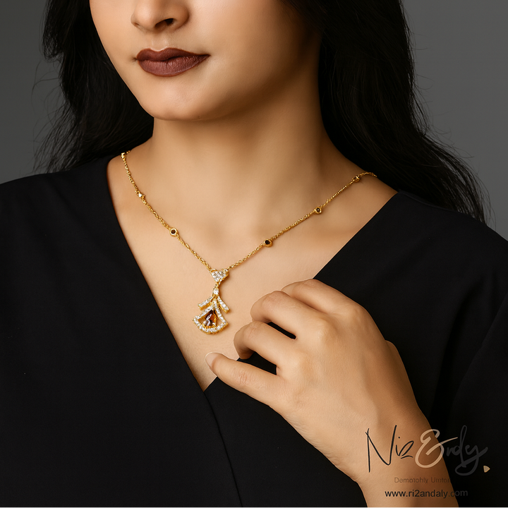 Deep Red Garnet Solitaire Pendant Necklace -Midnight Grace