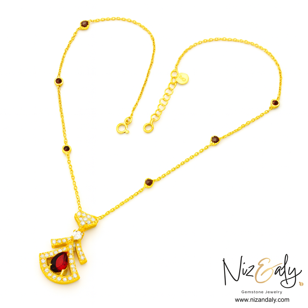 Midnight Grace - Natural Deep Red Almandine Garnet Pendant Necklace