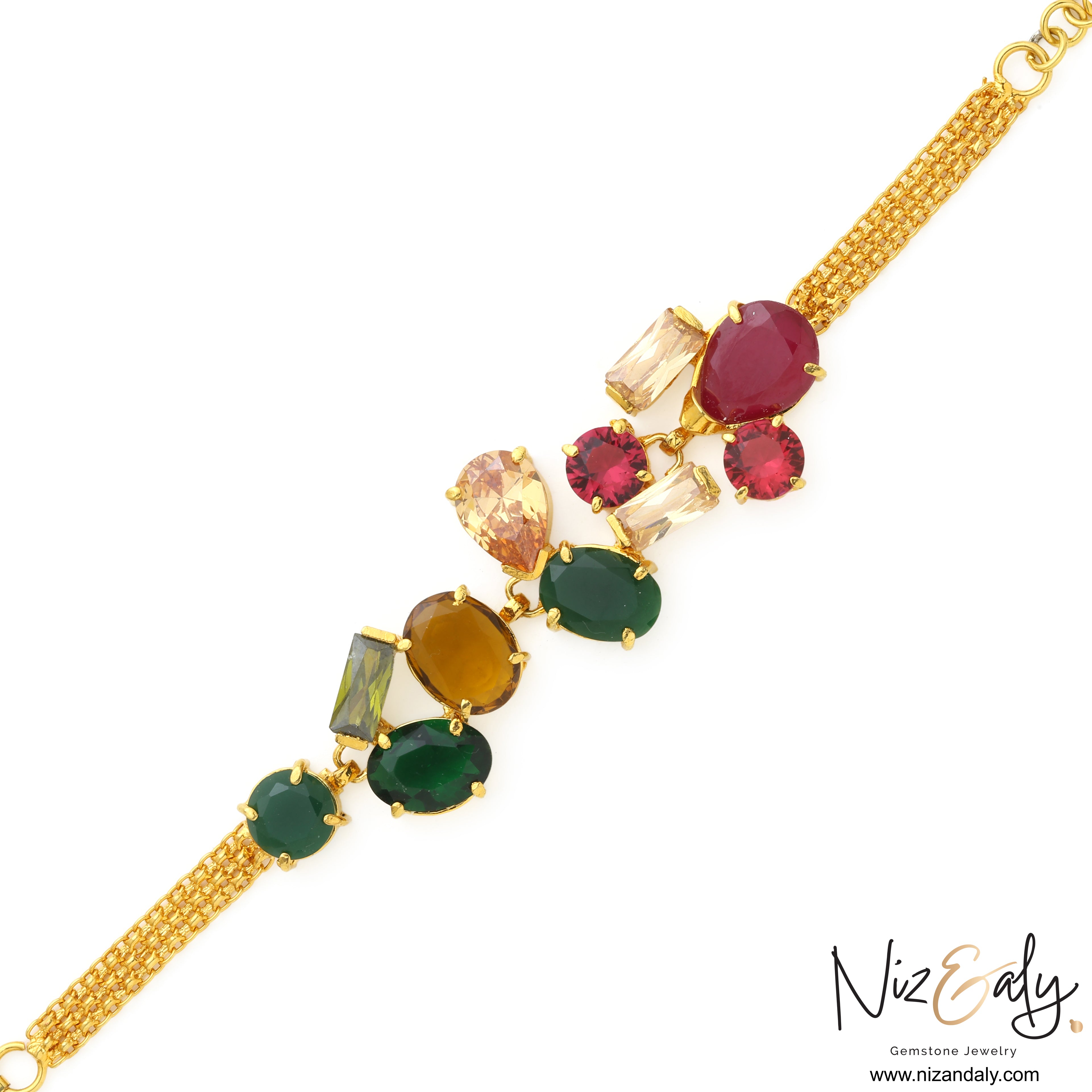 Gold ruby bracelet for women with colored cubic zirconia stones