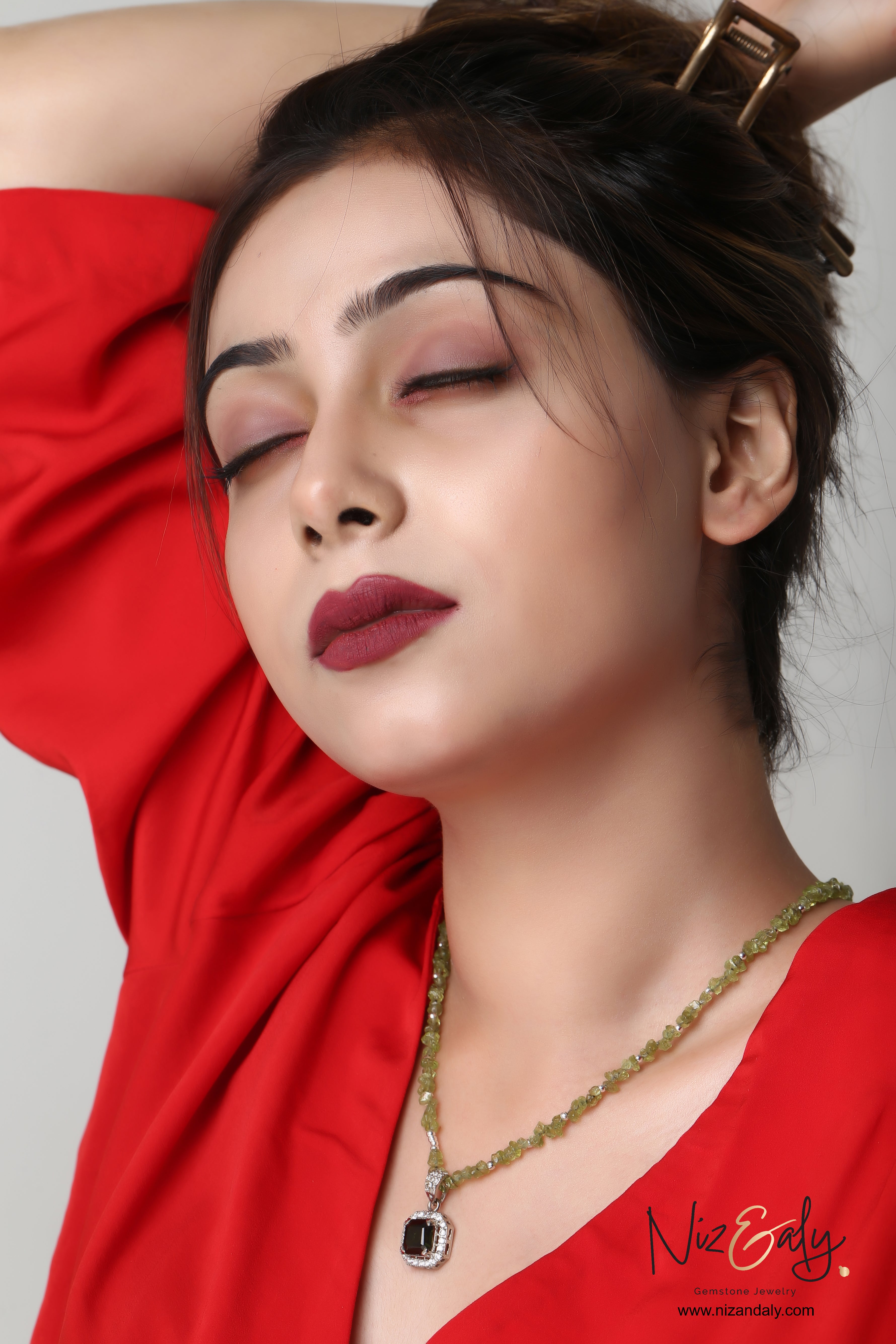 Green Tourmaline Pendant in Peridot Strand