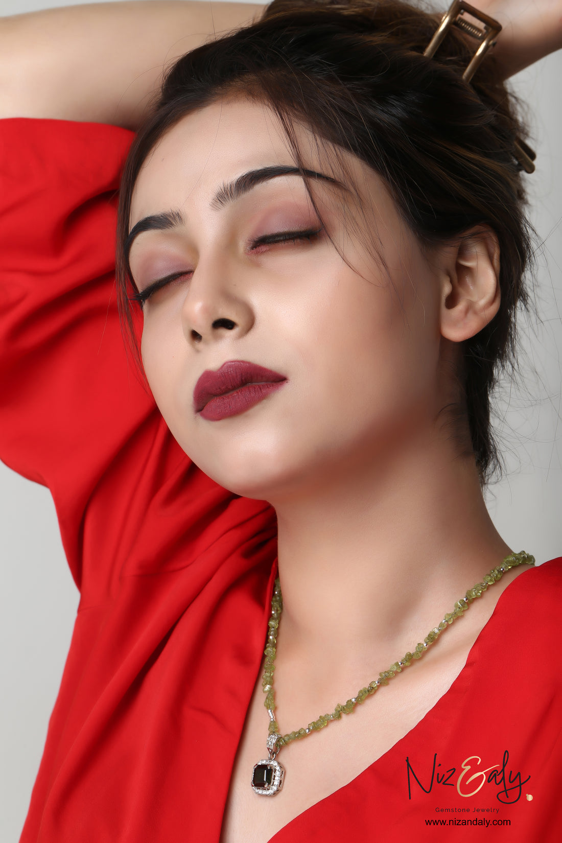 Green Tourmaline Pendant in Peridot Strand