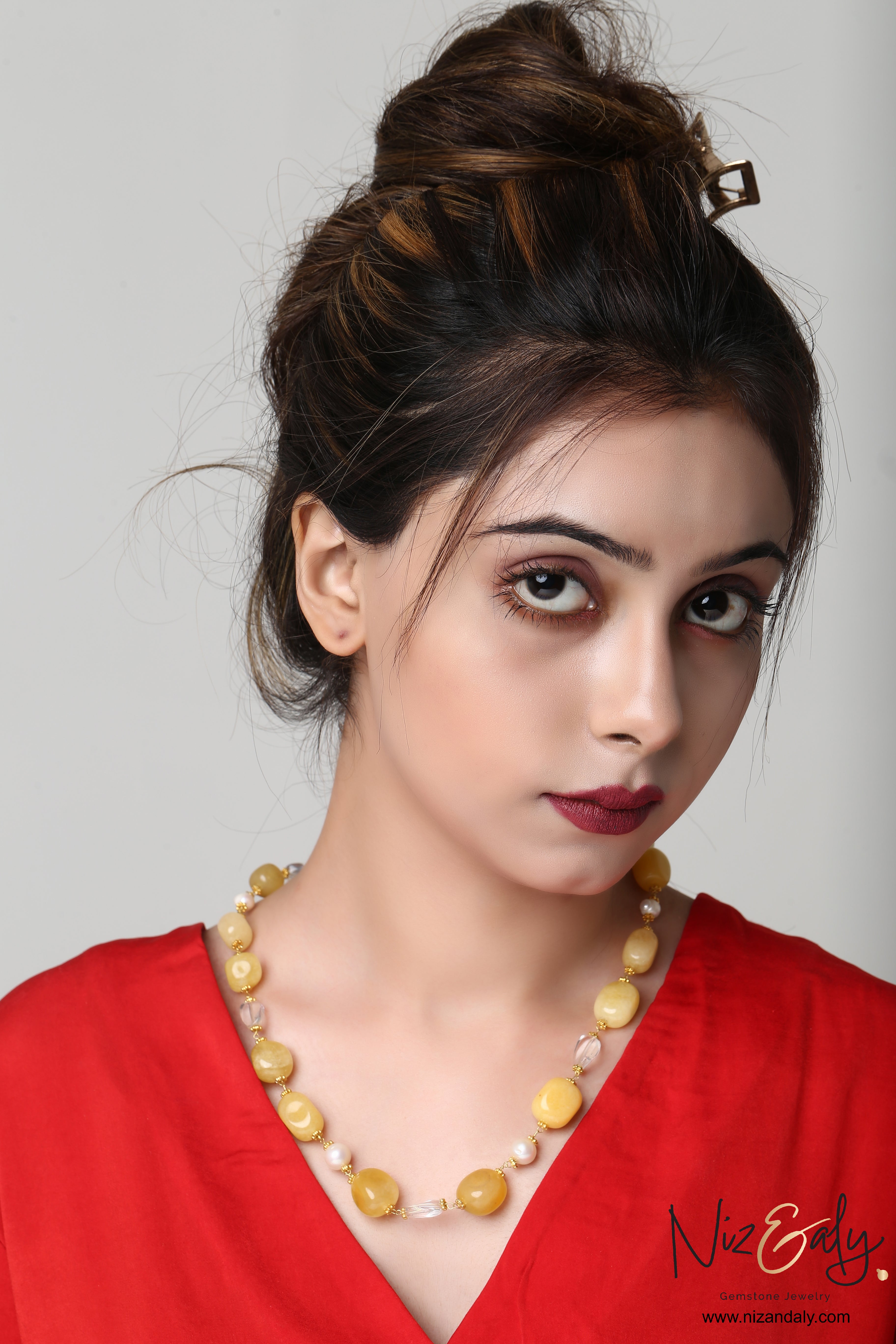 Natural lemon Chiffon Jade and Icy Quartz  with Fresh Water Pearl Bead Necklace