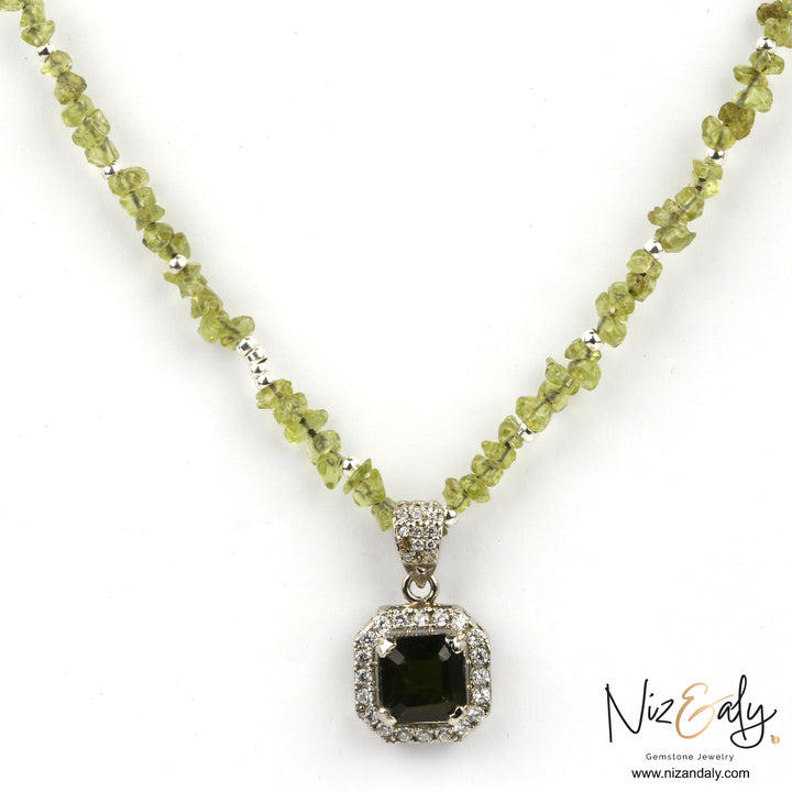 Green Tourmaline Pendant in Peridot Strand
