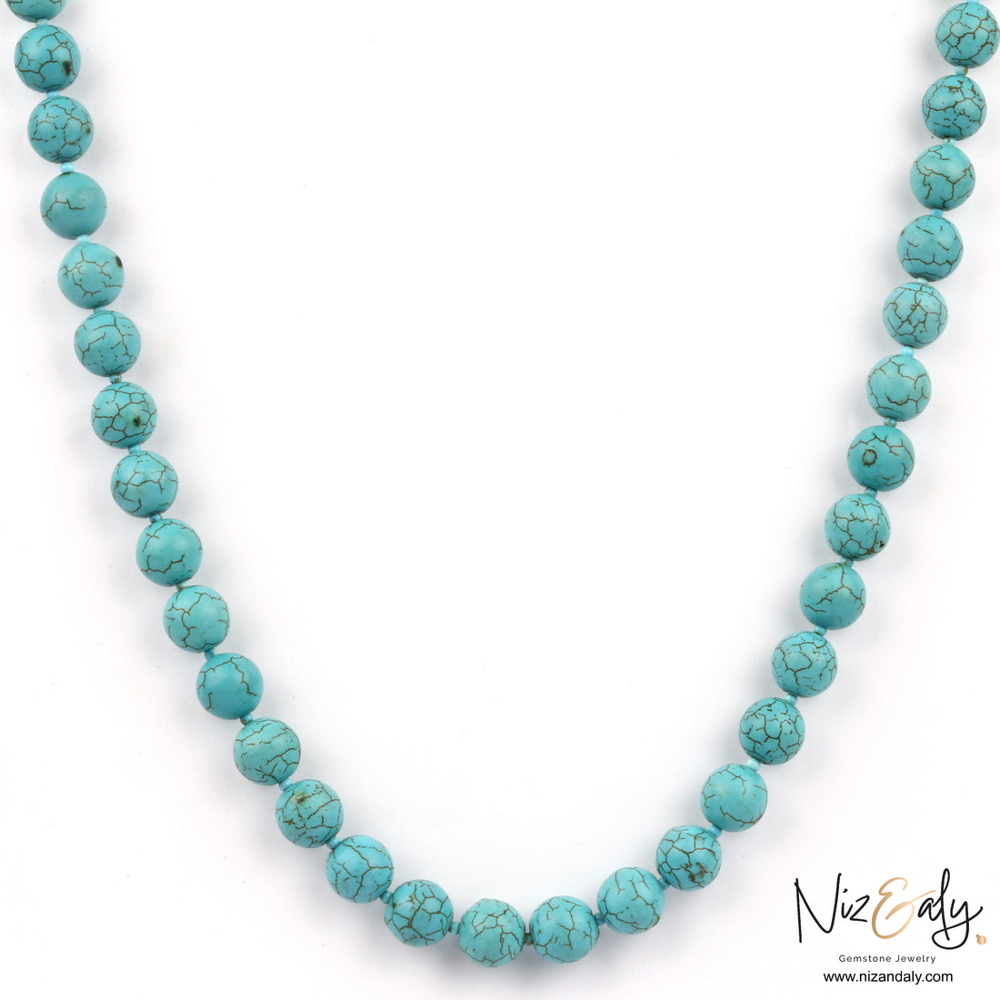Howlite Turquoise-Colored Cabochon Beaded Necklace