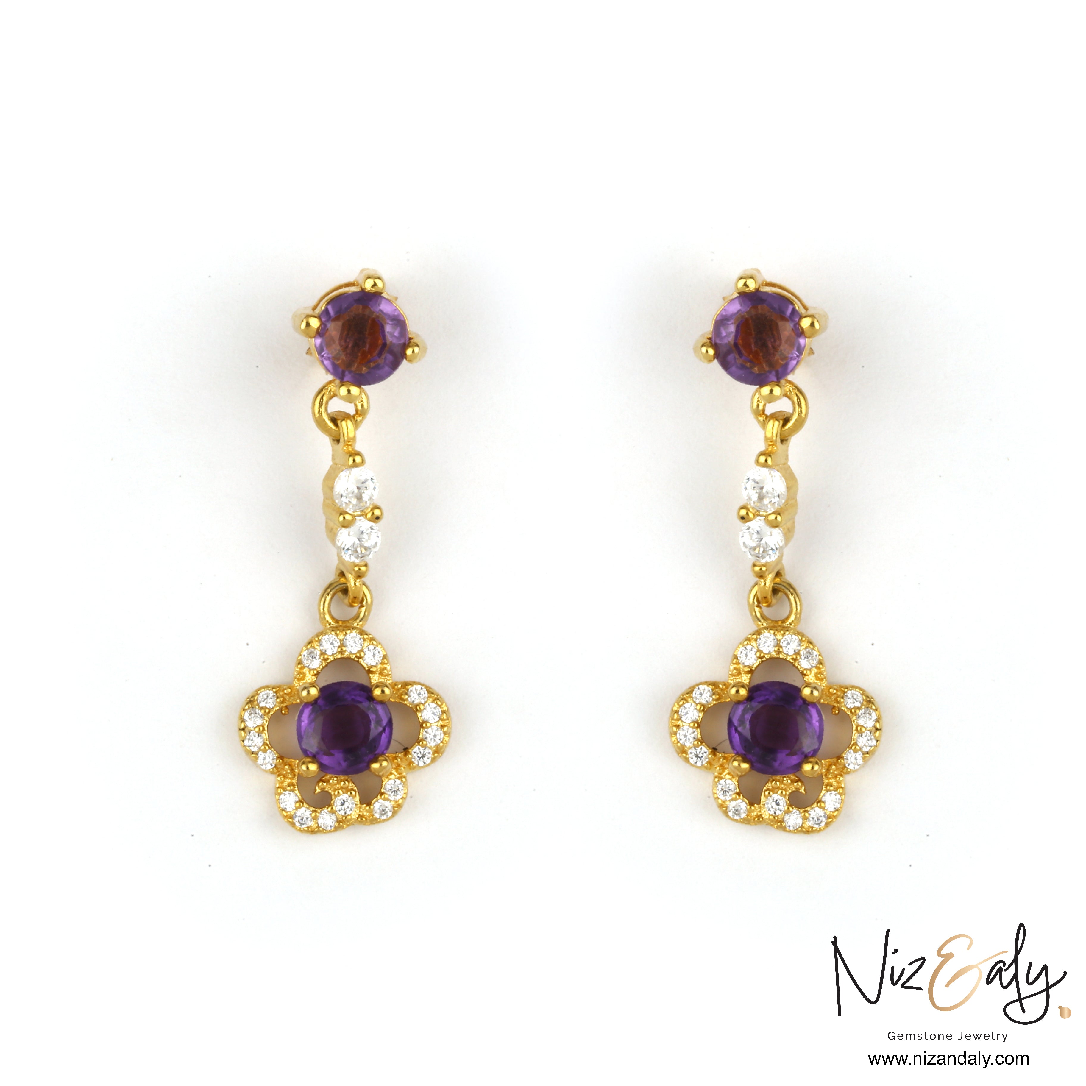 Delicate Amethyst  Ear Drops Gold Plated
