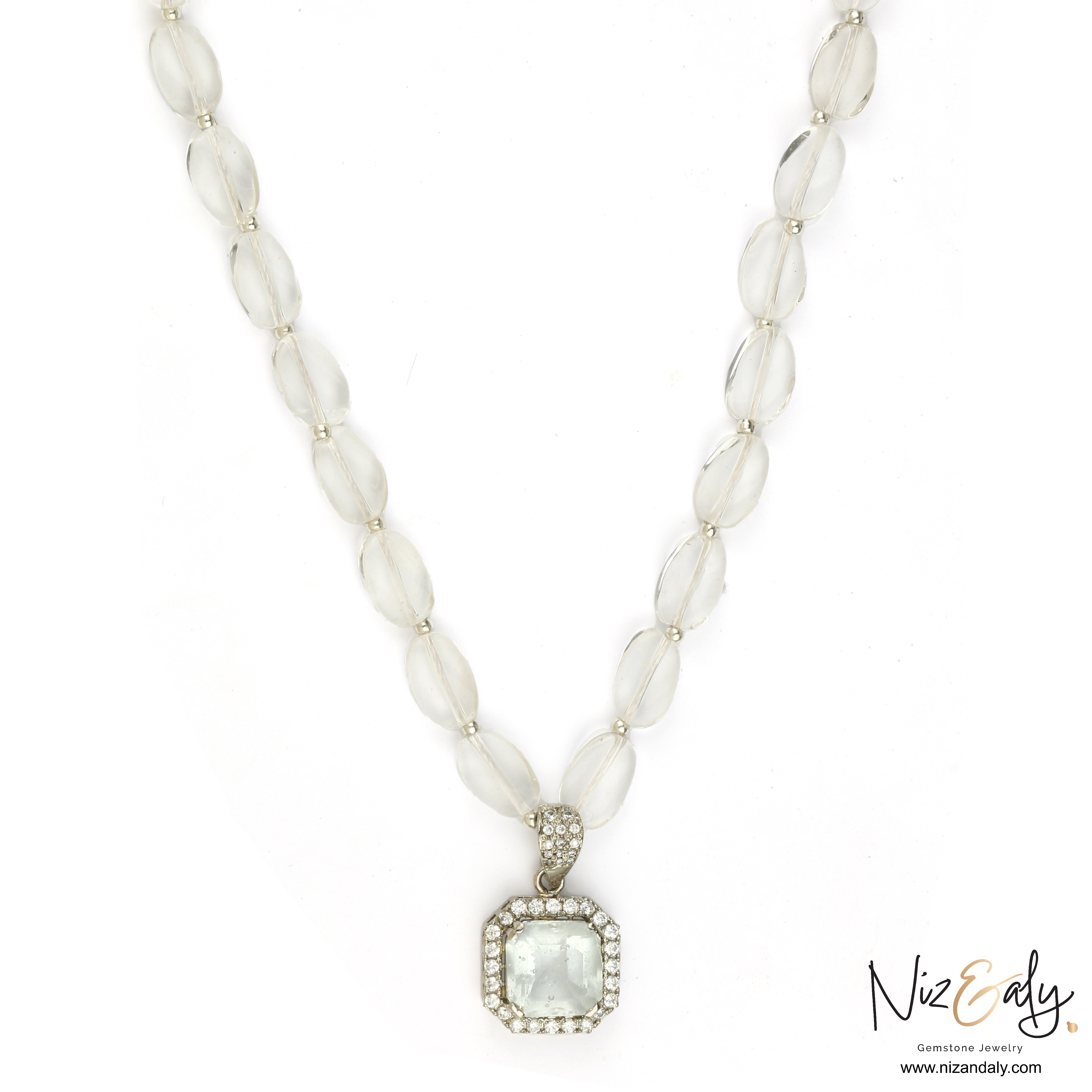 Clear Quartz Pendant in Icy Quartz Necklace