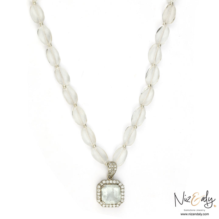Clear Quartz Pendant in Icy Quartz Necklace