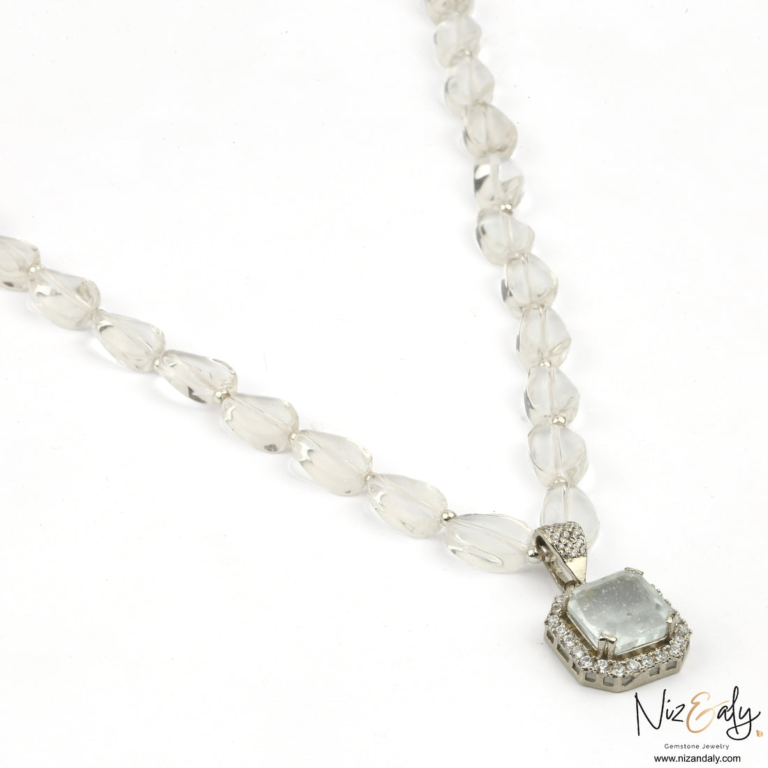 Clear Quartz Pendant in Icy Quartz Necklace