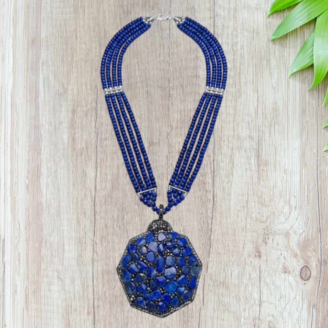 Lapis Statement Necklace  - Natural Lapis Lazuli and Quartz