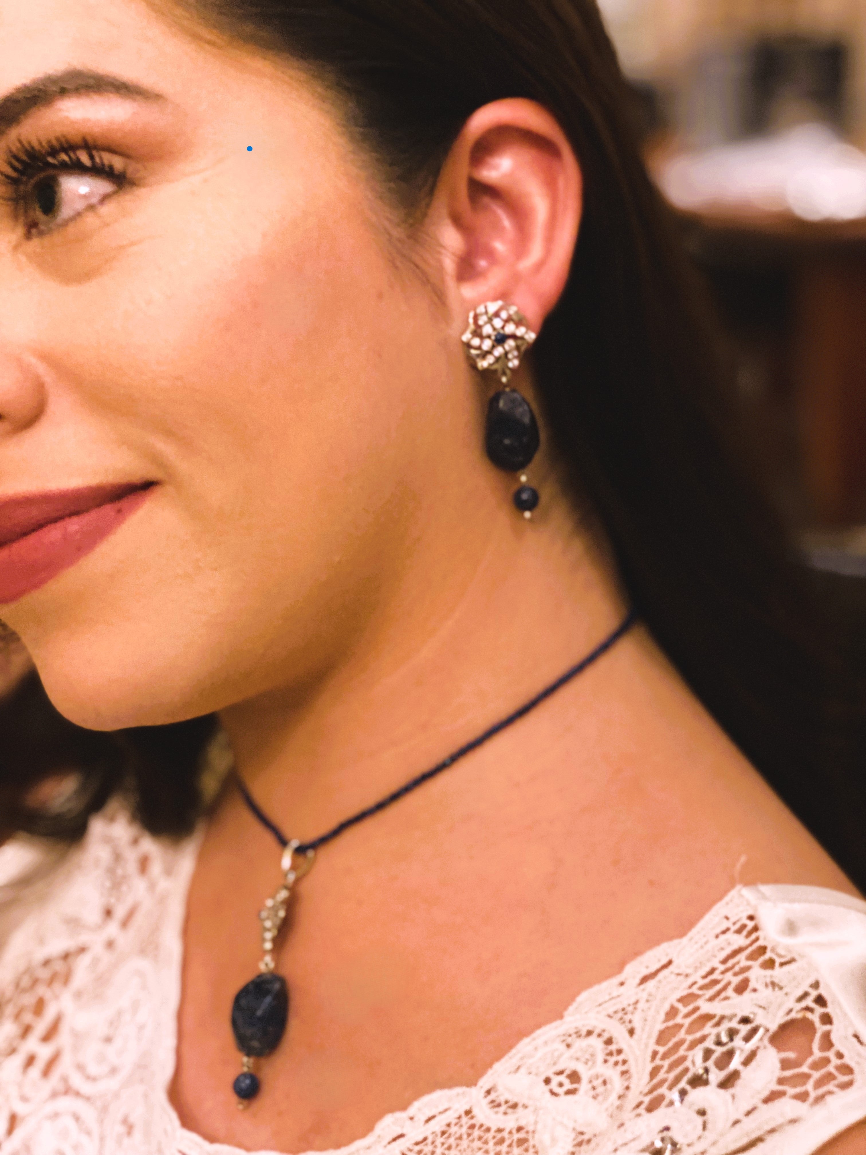 Lapis Locket in Dainty Faceted  Lapis String