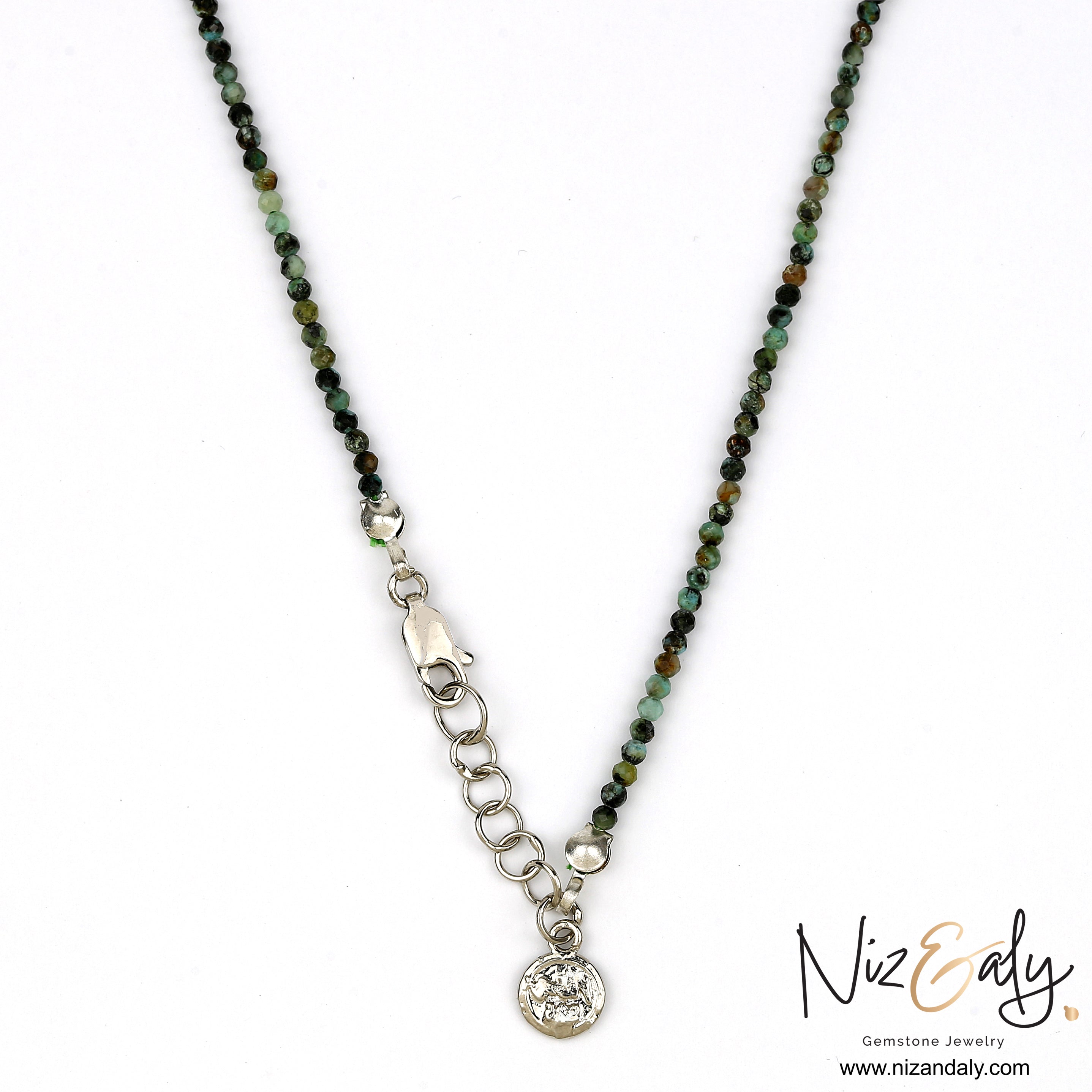 Dainty Faceted African Turquoise 16" 2mm  String Necklace