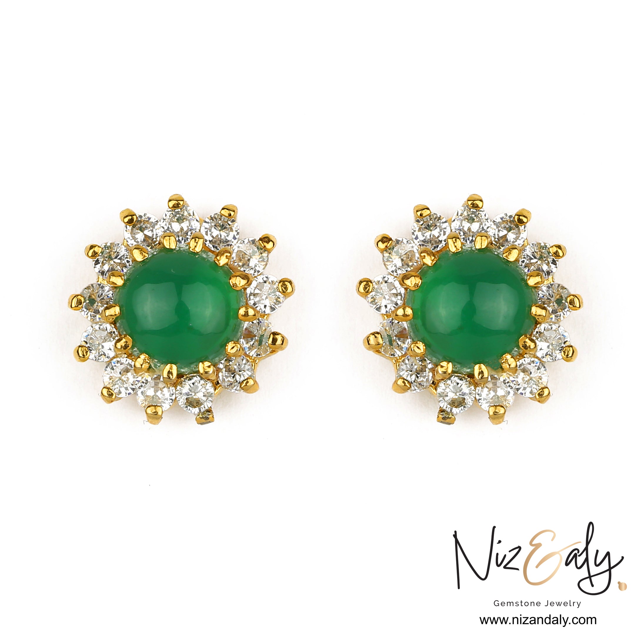 Vintage Round Green Chrysoprase Ear Stud