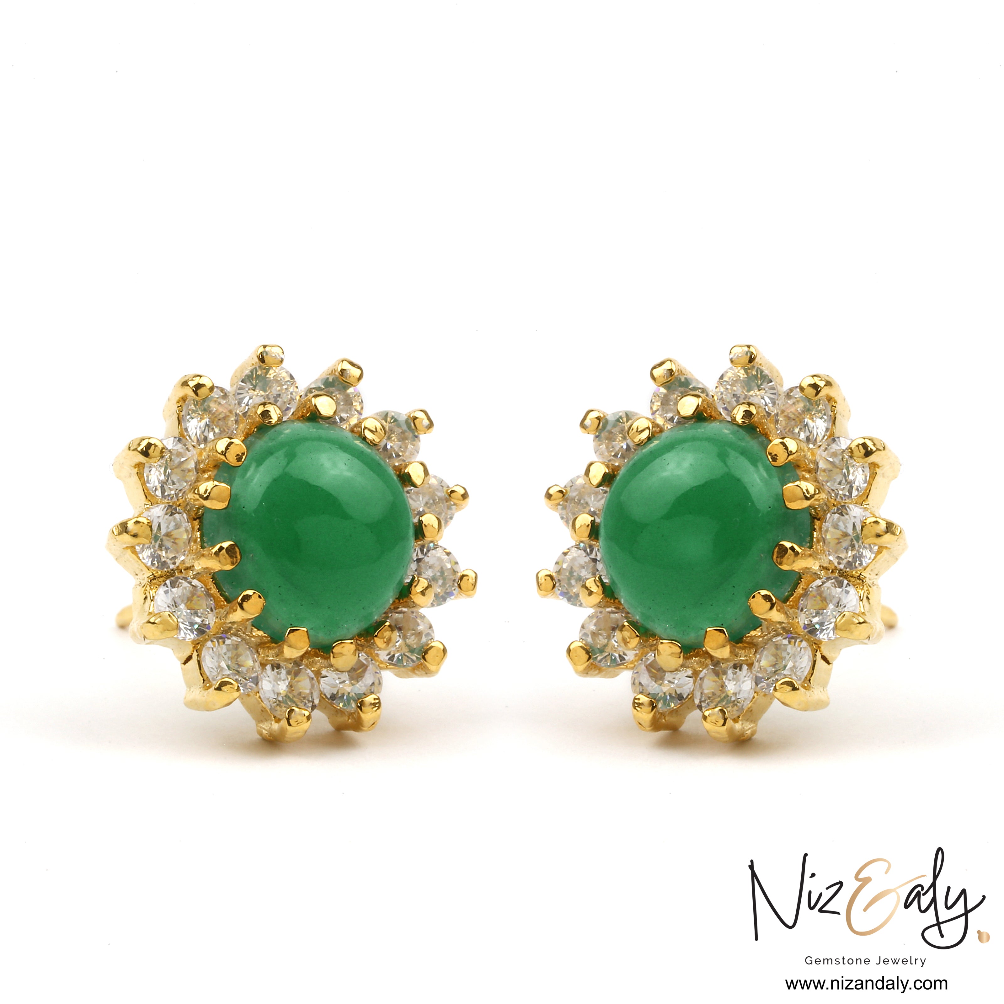 Vintage Round Green Chrysoprase Ear Stud